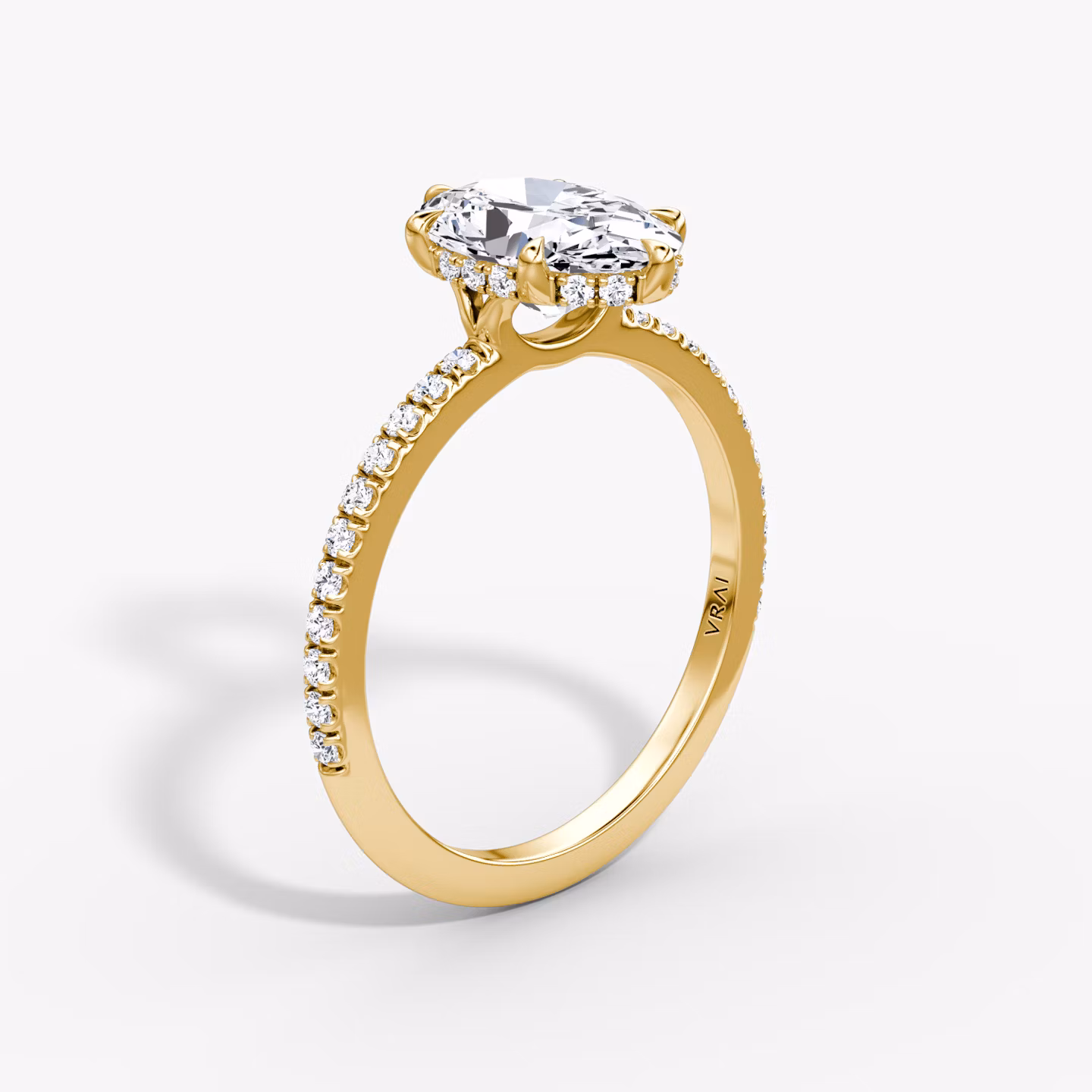 The Signature 6 Prong | Oval | 18k | Yellow Gold | bandAccent: Pavé | bandWidth: standard | hiddenHalo: yes | diamondOrientation: vertical | caratWeight: other