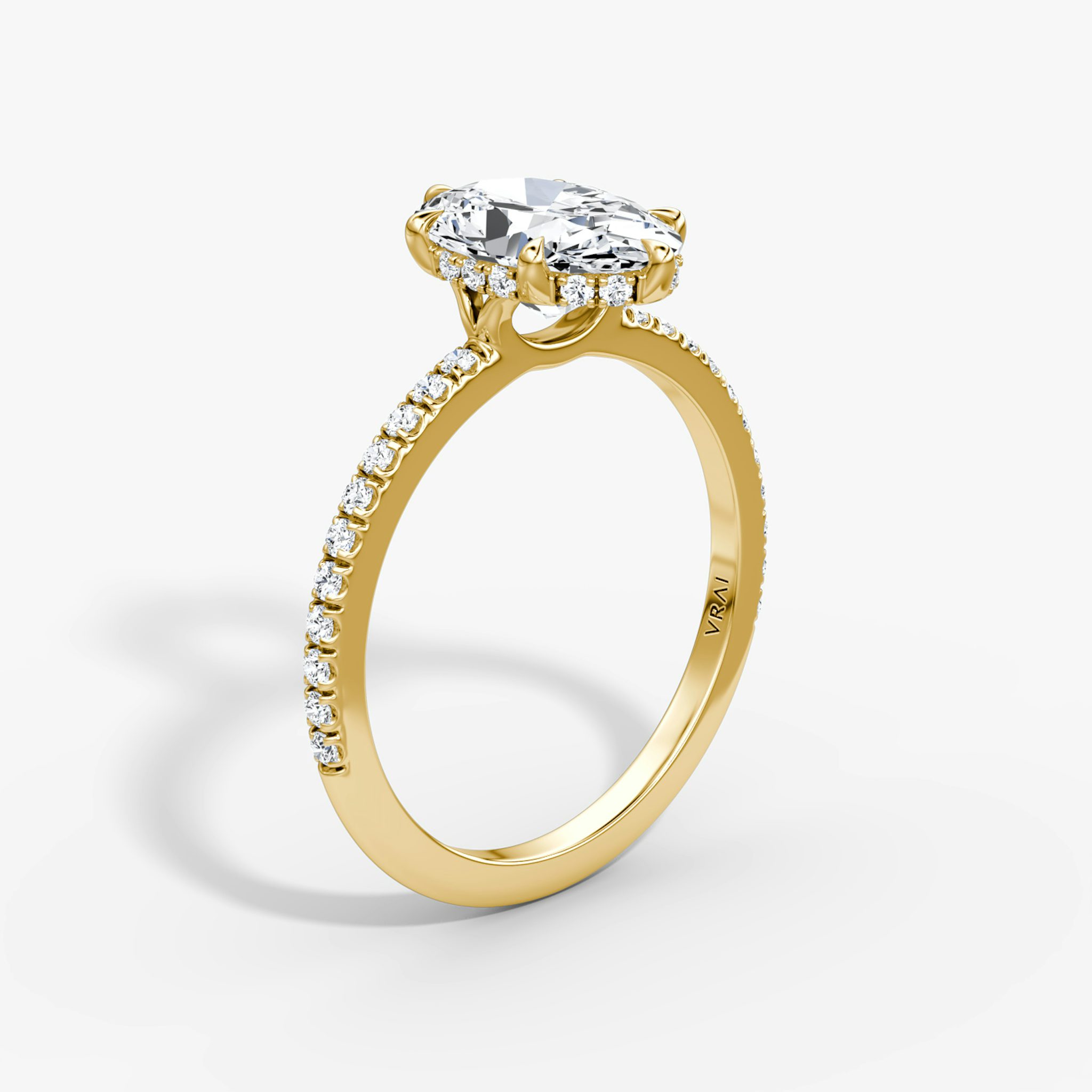 The Signature 6 Prong | Oval | 18k | Yellow Gold | bandAccent: Pavé | bandWidth: standard | hiddenHalo: yes | diamondOrientation: vertical | caratWeight: other