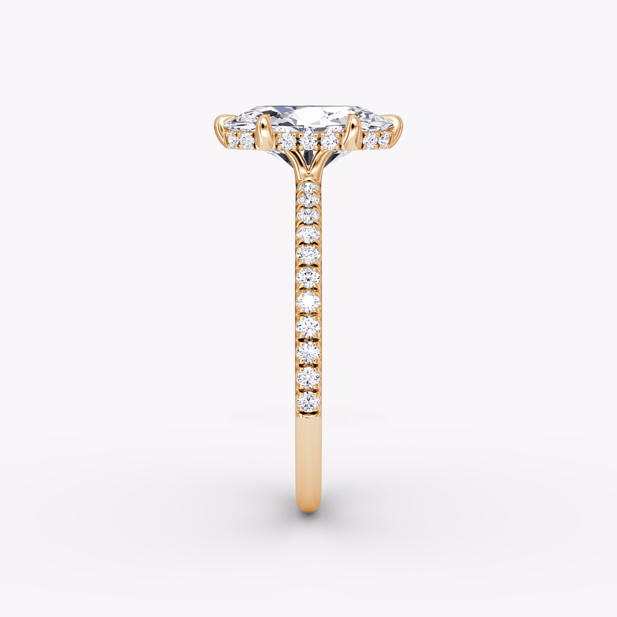 The Signature 6 Prong | Oval | 14k | Rose Gold | bandAccent: Pavé | bandWidth: standard | hiddenHalo: yes | diamondOrientation: vertical | caratWeight: other