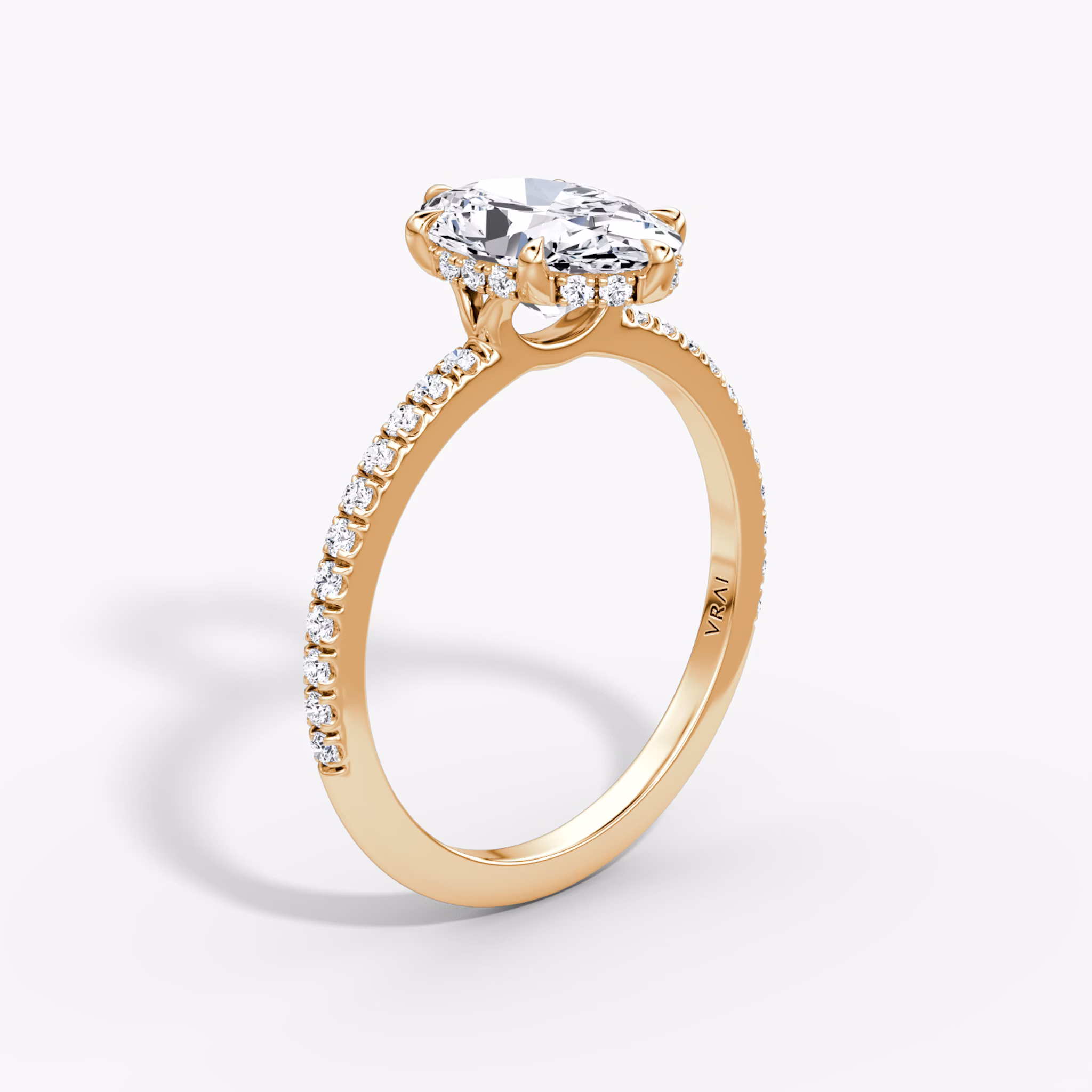The Signature 6 Prong | Oval | 14k | Rose Gold | bandAccent: Pavé | bandWidth: standard | hiddenHalo: yes | diamondOrientation: vertical | caratWeight: other