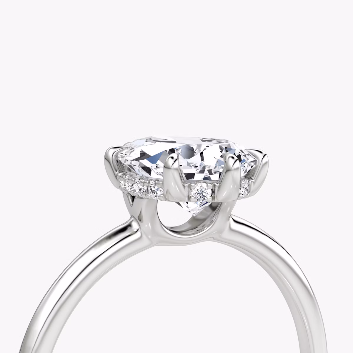 The Signature 6 Prong | Pear | Platinum | bandAccent: Plain | bandWidth: standard | hiddenHalo: yes | diamondOrientation: vertical | caratWeight: other