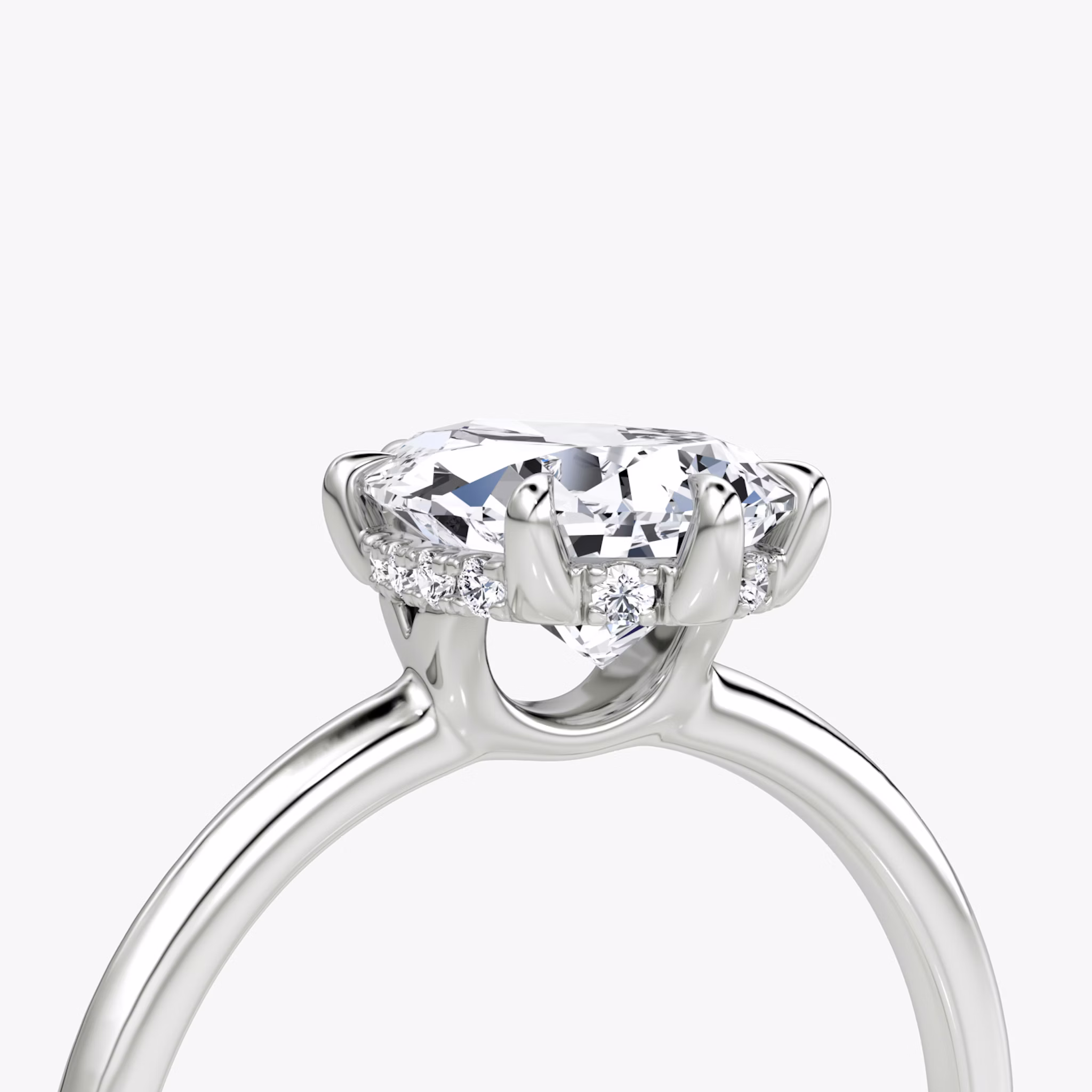 The Signature 6 Prong | Pear | 18k | White Gold | bandAccent: Plain | bandWidth: standard | hiddenHalo: yes | diamondOrientation: vertical | caratWeight: other