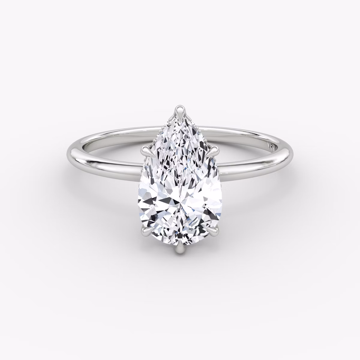 The Signature 6 Prong | Pear | Platinum | bandAccent: Plain | bandWidth: standard | hiddenHalo: yes | diamondOrientation: vertical | caratWeight: other