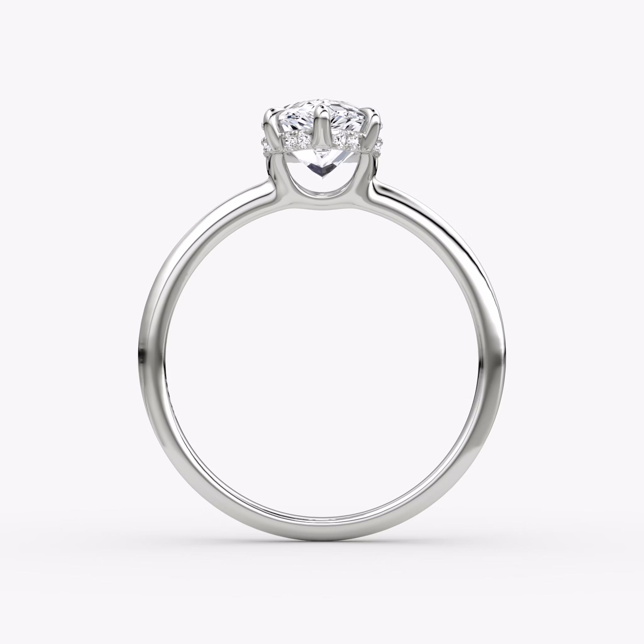The Signature 6 Prong | Pear | 18k | White Gold | bandAccent: Plain | bandWidth: standard | hiddenHalo: yes | diamondOrientation: vertical | caratWeight: other