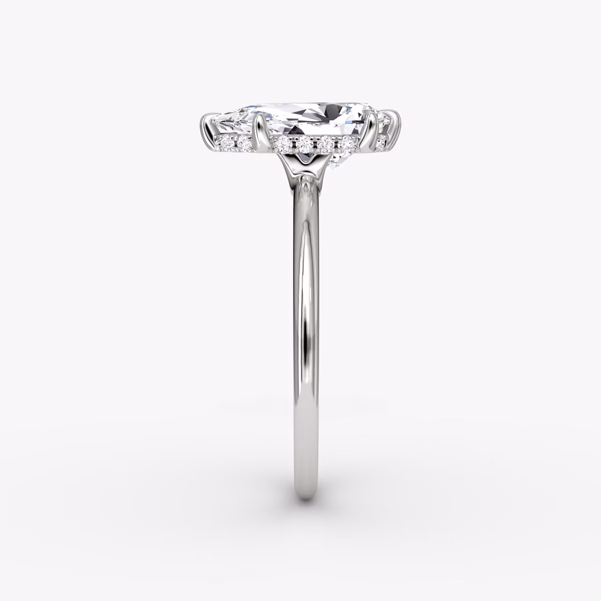 The Signature 6 Prong | Pear | Platinum | bandAccent: Plain | bandWidth: standard | hiddenHalo: yes | diamondOrientation: vertical | caratWeight: other