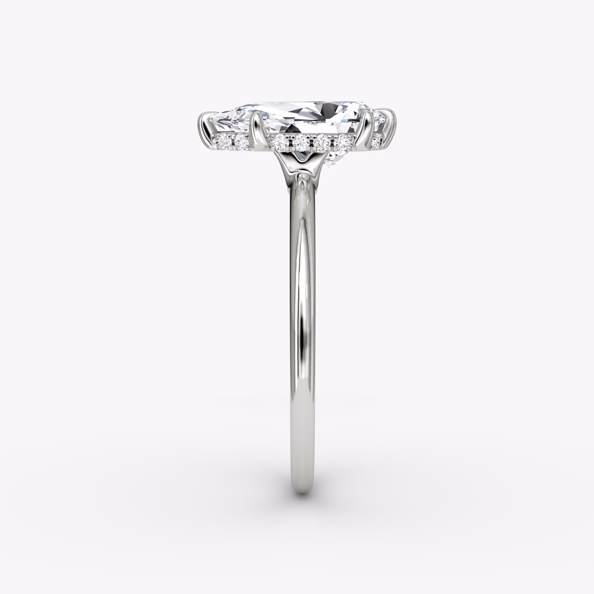 The Signature 6 Prong | Pear | 18k | White Gold | bandAccent: Plain | bandWidth: standard | hiddenHalo: yes | diamondOrientation: vertical | caratWeight: other