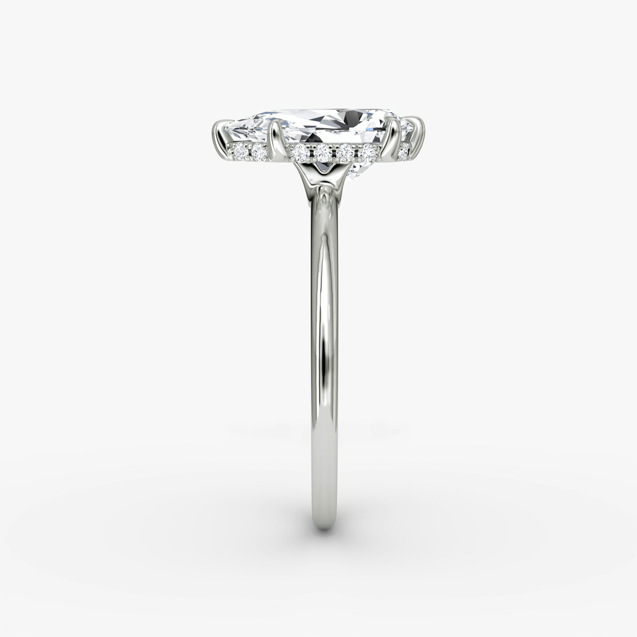 The Signature 6 Prong | Pear | 18k | White Gold | bandAccent: Plain | bandWidth: standard | hiddenHalo: yes | diamondOrientation: vertical | caratWeight: other