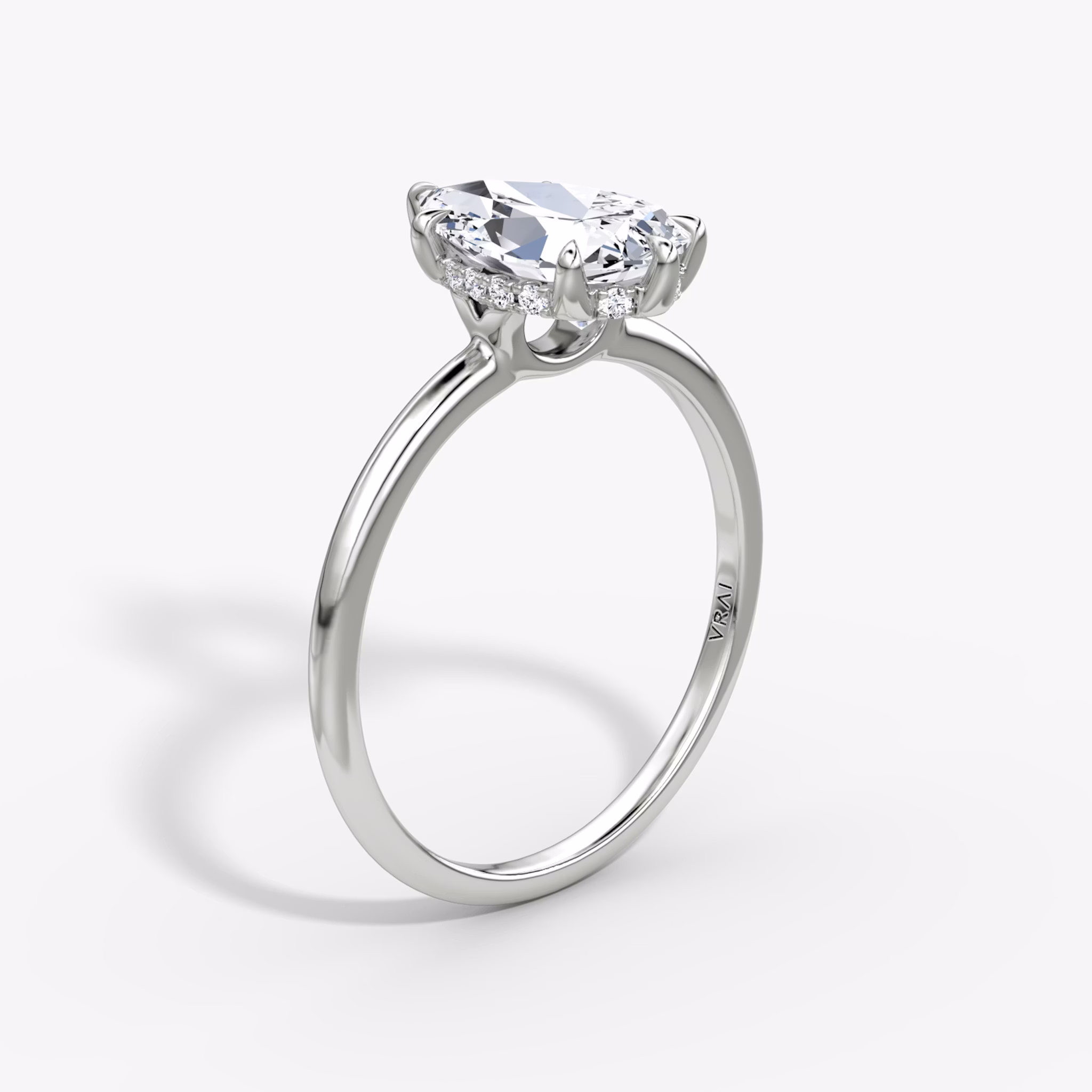 The Signature 6 Prong | Pear | 18k | White Gold | bandAccent: Plain | bandWidth: standard | hiddenHalo: yes | diamondOrientation: vertical | caratWeight: other