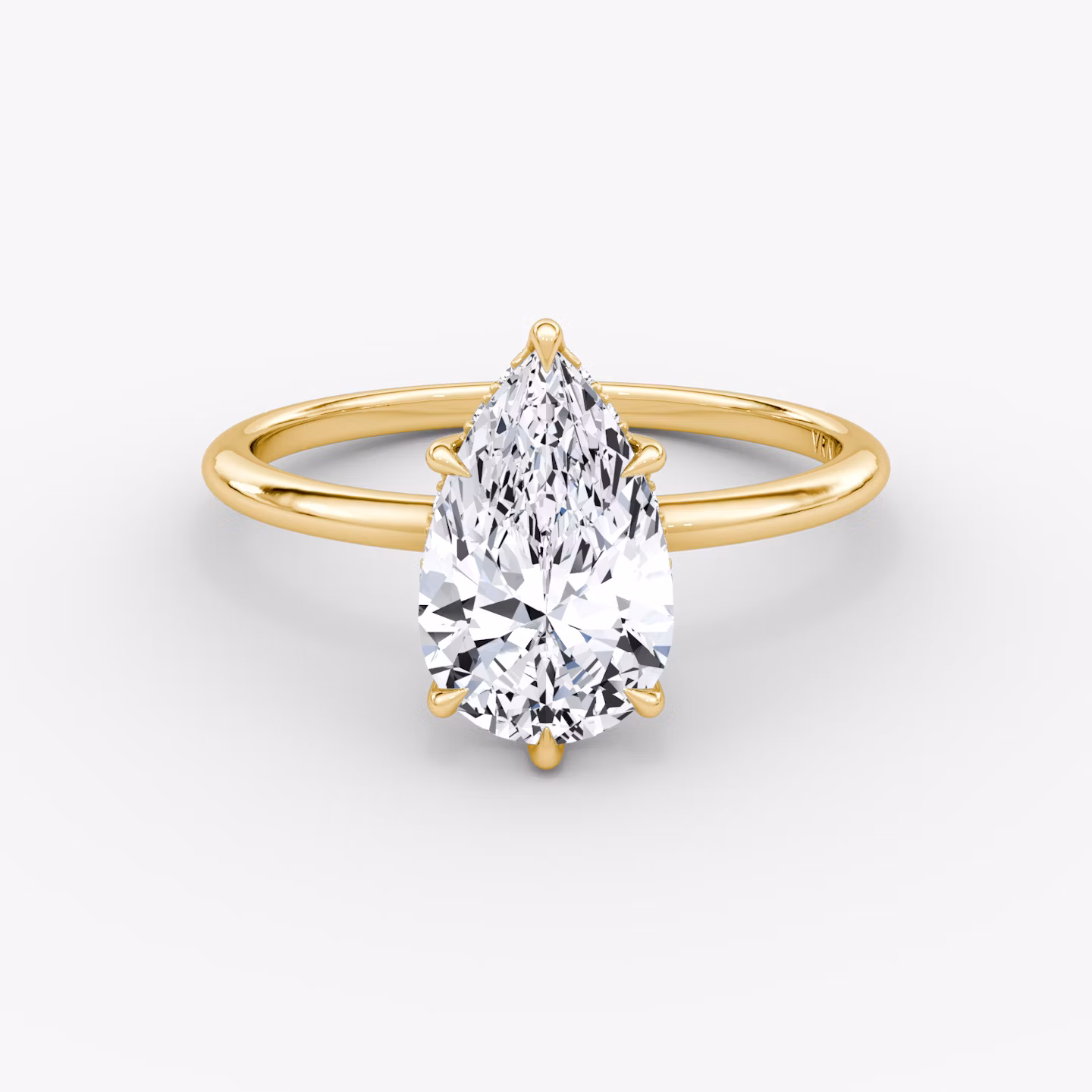 The Signature 6 Prong | Pear | 18k | Yellow Gold | bandAccent: Plain | bandWidth: standard | hiddenHalo: yes | diamondOrientation: vertical | caratWeight: other