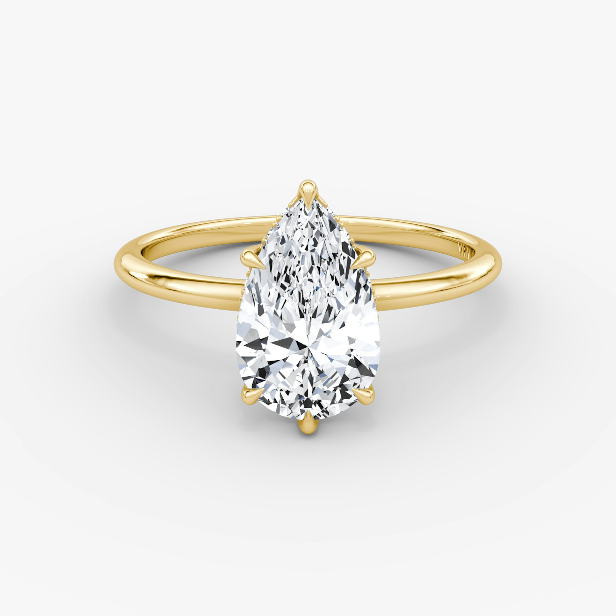 The Signature 6 Prong | Pear | 18k | Yellow Gold | bandAccent: Plain | bandWidth: standard | hiddenHalo: yes | diamondOrientation: vertical | caratWeight: other