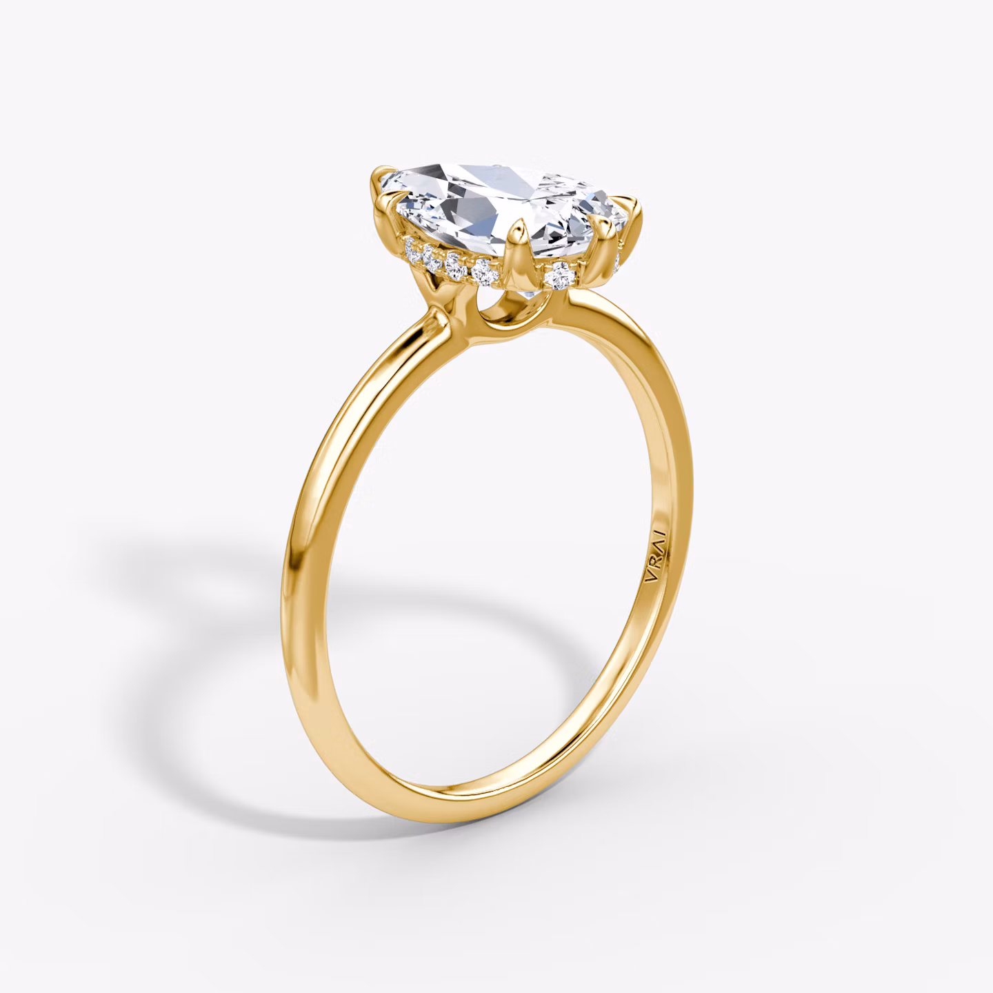 The Signature 6 Prong | Pear | 18k | Yellow Gold | bandAccent: Plain | bandWidth: standard | hiddenHalo: yes | diamondOrientation: vertical | caratWeight: other
