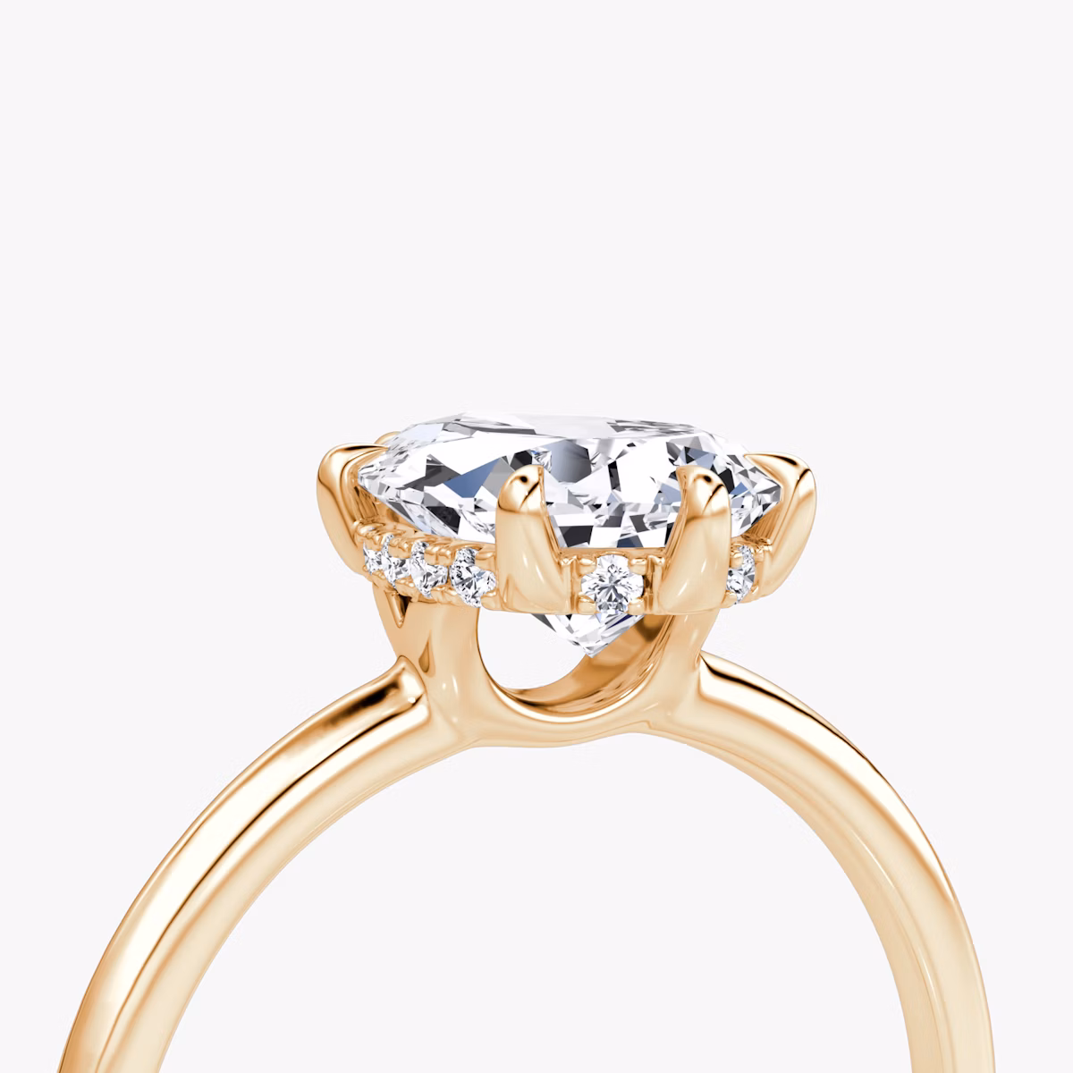 The Signature 6 Prong | Pear | 14k | Rose Gold | bandAccent: Plain | bandWidth: standard | hiddenHalo: yes | diamondOrientation: vertical | caratWeight: other