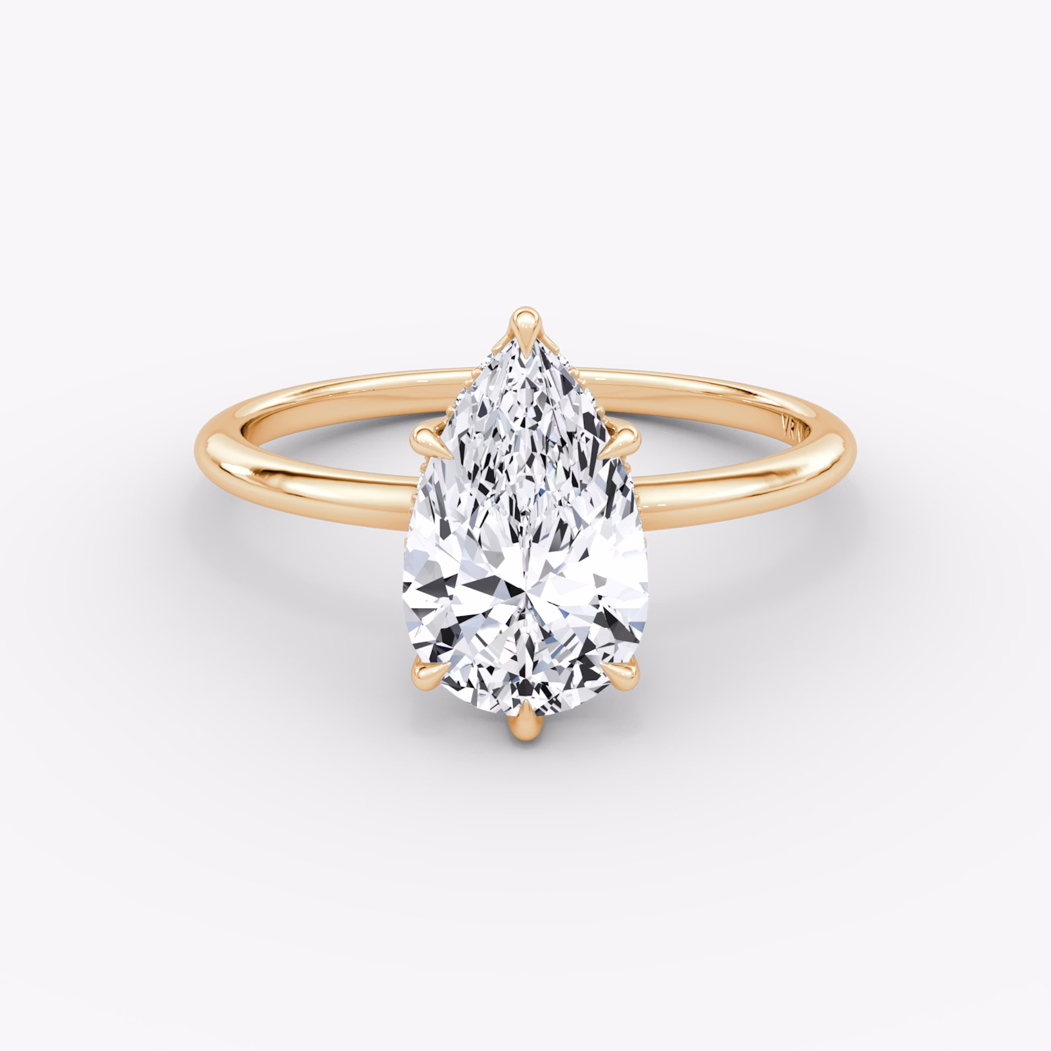 The Signature 6 Prong | Pear | 14k | Rose Gold | bandAccent: Plain | bandWidth: standard | hiddenHalo: yes | diamondOrientation: vertical | caratWeight: other