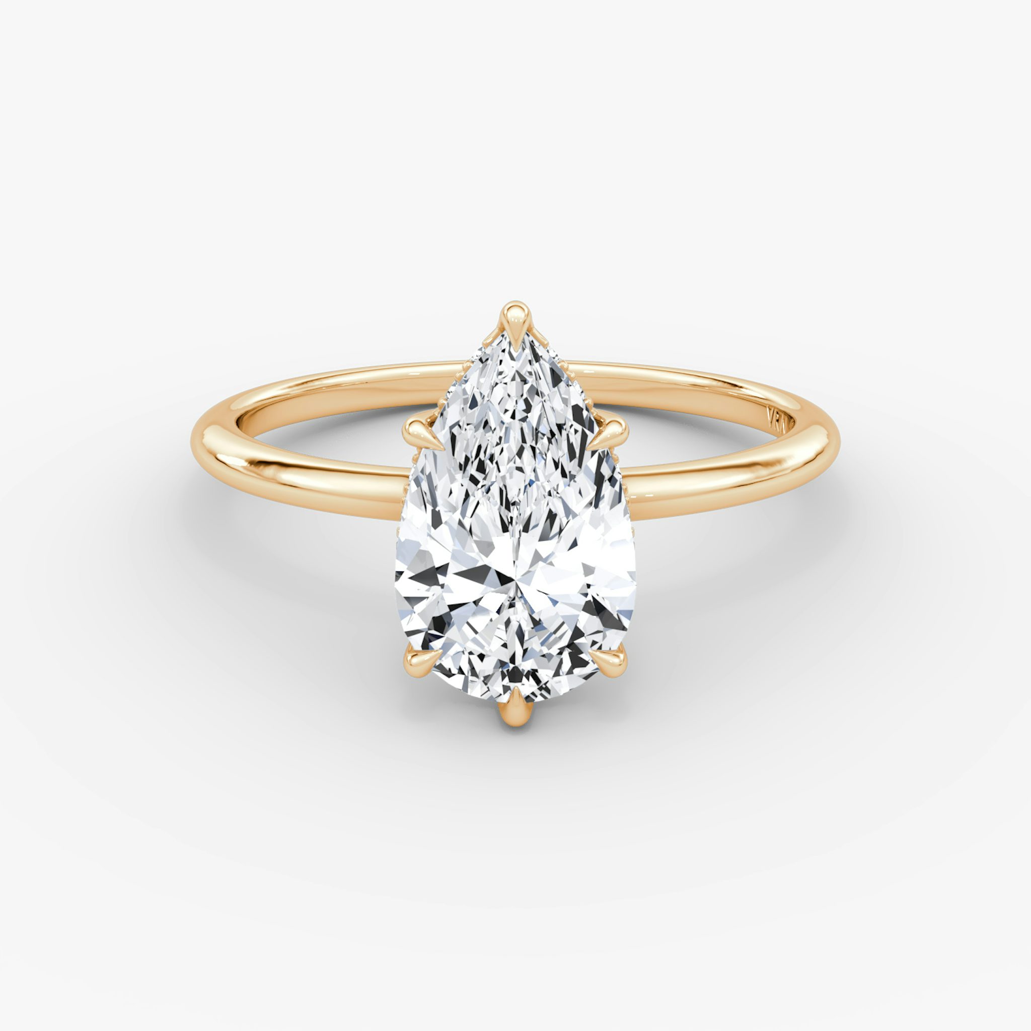 The Signature 6 Prong | Pear | 14k | Rose Gold | bandAccent: Plain | bandWidth: standard | hiddenHalo: yes | diamondOrientation: vertical | caratWeight: other