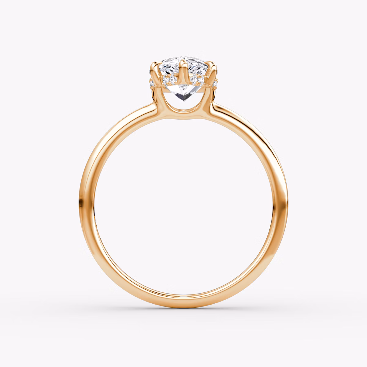 The Signature 6 Prong | Pear | 14k | Rose Gold | bandAccent: Plain | bandWidth: standard | hiddenHalo: yes | diamondOrientation: vertical | caratWeight: other