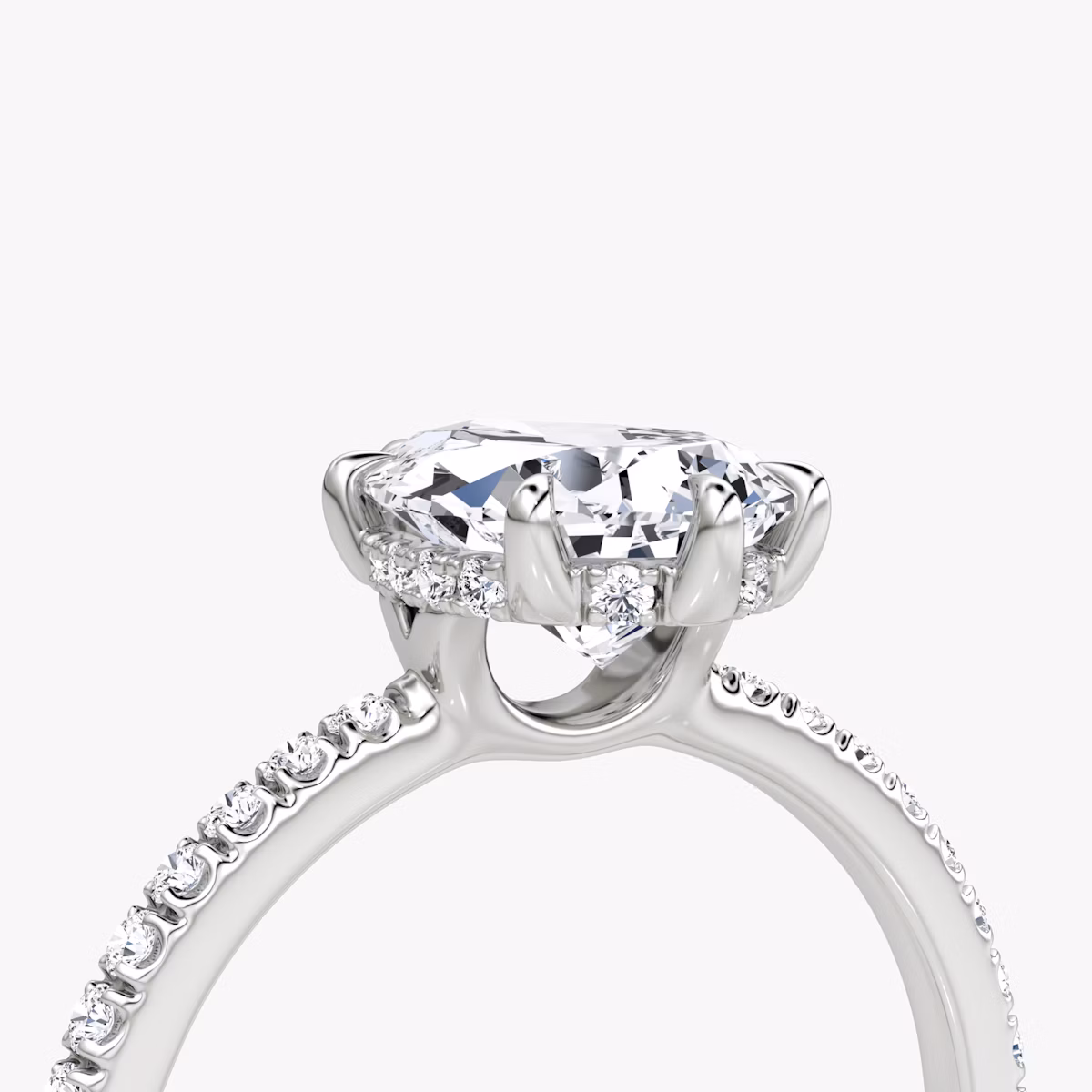 The Signature 6 Prong | Pear | 18k | White Gold | bandAccent: Pavé | bandWidth: standard | hiddenHalo: yes | diamondOrientation: vertical | caratWeight: other