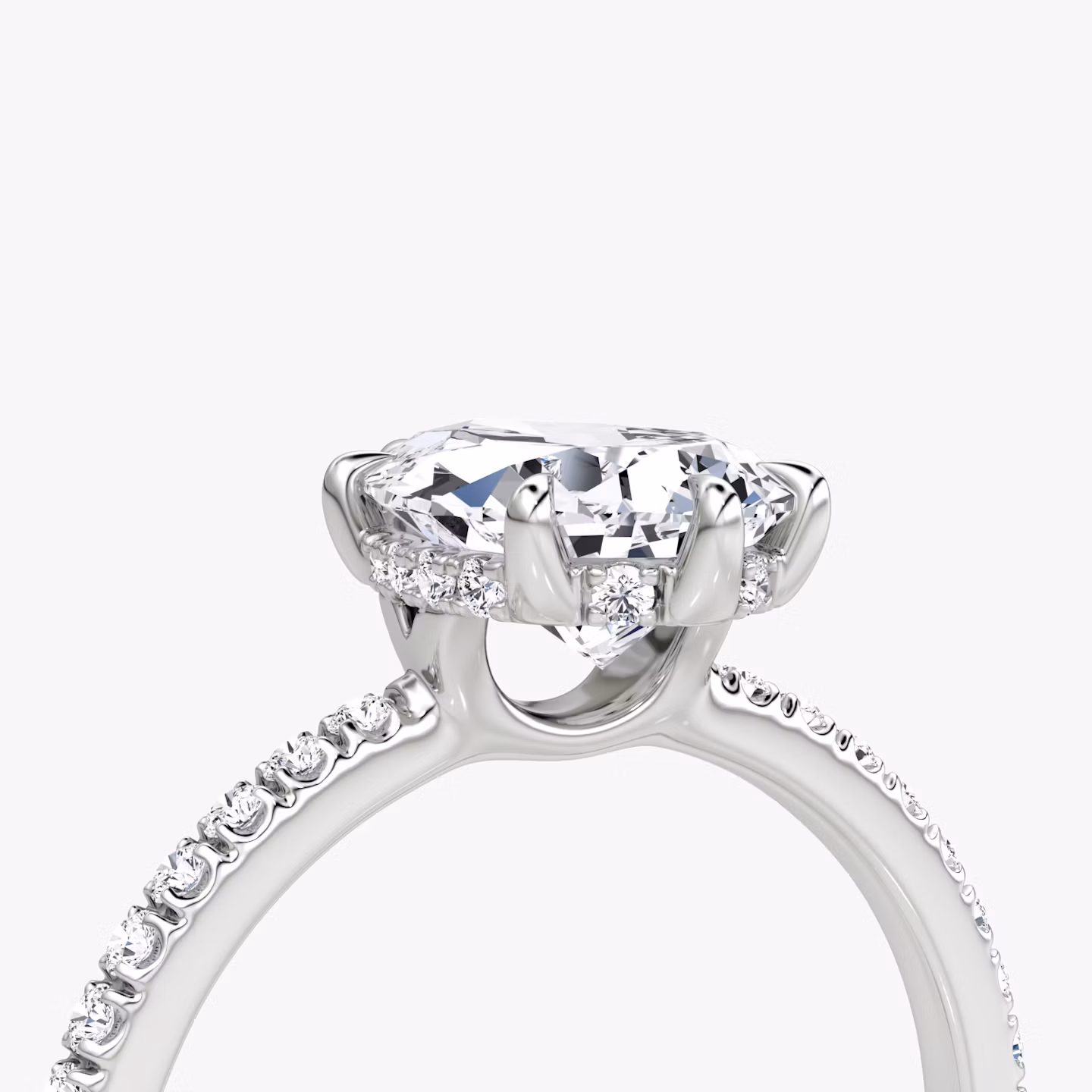 The Signature 6 Prong | Pear | Platinum | bandAccent: Pavé | bandWidth: standard | hiddenHalo: yes | diamondOrientation: vertical | caratWeight: other