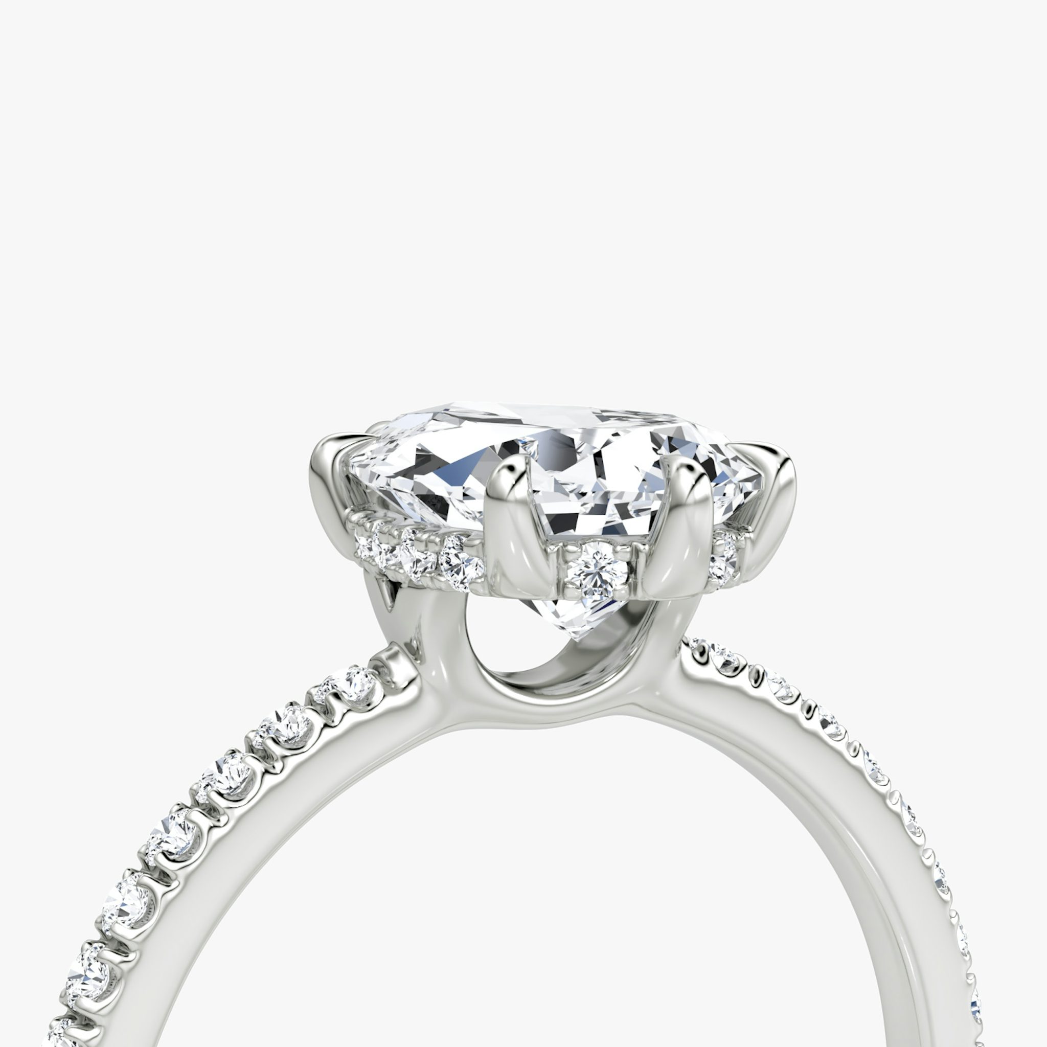 The Signature 6 Prong | Pear | 18k | White Gold | bandAccent: Pavé | bandWidth: standard | hiddenHalo: yes | diamondOrientation: vertical | caratWeight: other