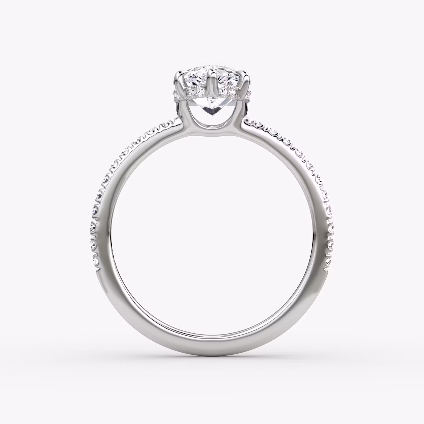 The Signature 6 Prong | Pear | Platinum | bandAccent: Pavé | bandWidth: standard | hiddenHalo: yes | diamondOrientation: vertical | caratWeight: other