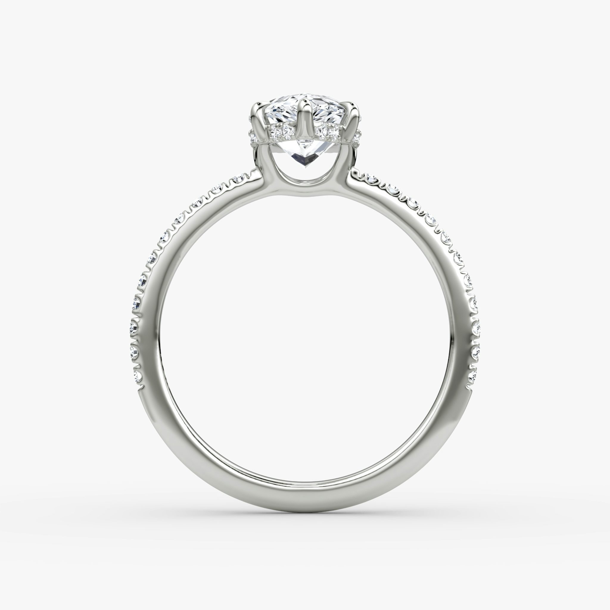 The Signature 6 Prong | Pear | 18k | White Gold | bandAccent: Pavé | bandWidth: standard | hiddenHalo: yes | diamondOrientation: vertical | caratWeight: other