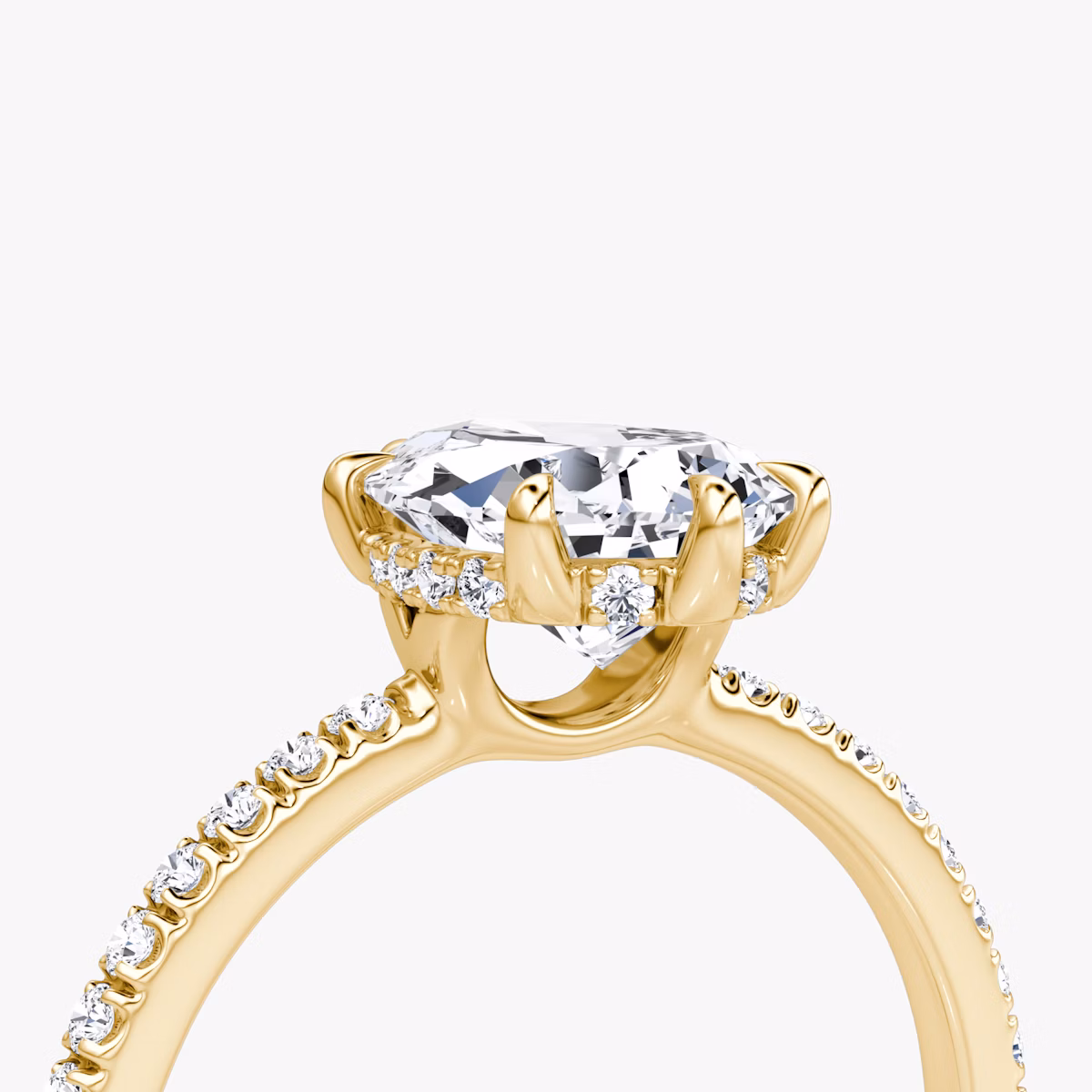 The Signature 6 Prong | Pear | 18k | Yellow Gold | bandAccent: Pavé | bandWidth: standard | hiddenHalo: yes | diamondOrientation: vertical | caratWeight: other