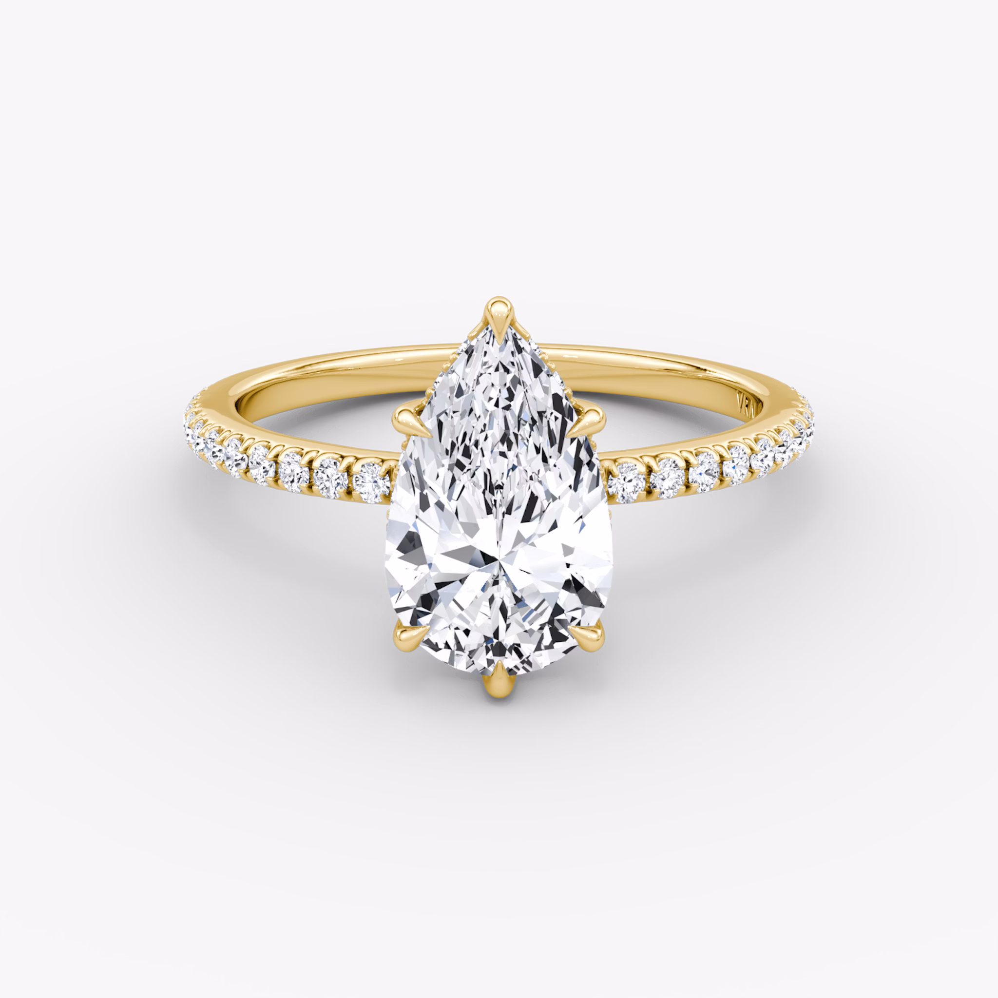 The Signature 6 Prong | Pear | 18k | Yellow Gold | bandAccent: Pavé | bandWidth: standard | hiddenHalo: yes | diamondOrientation: vertical | caratWeight: other