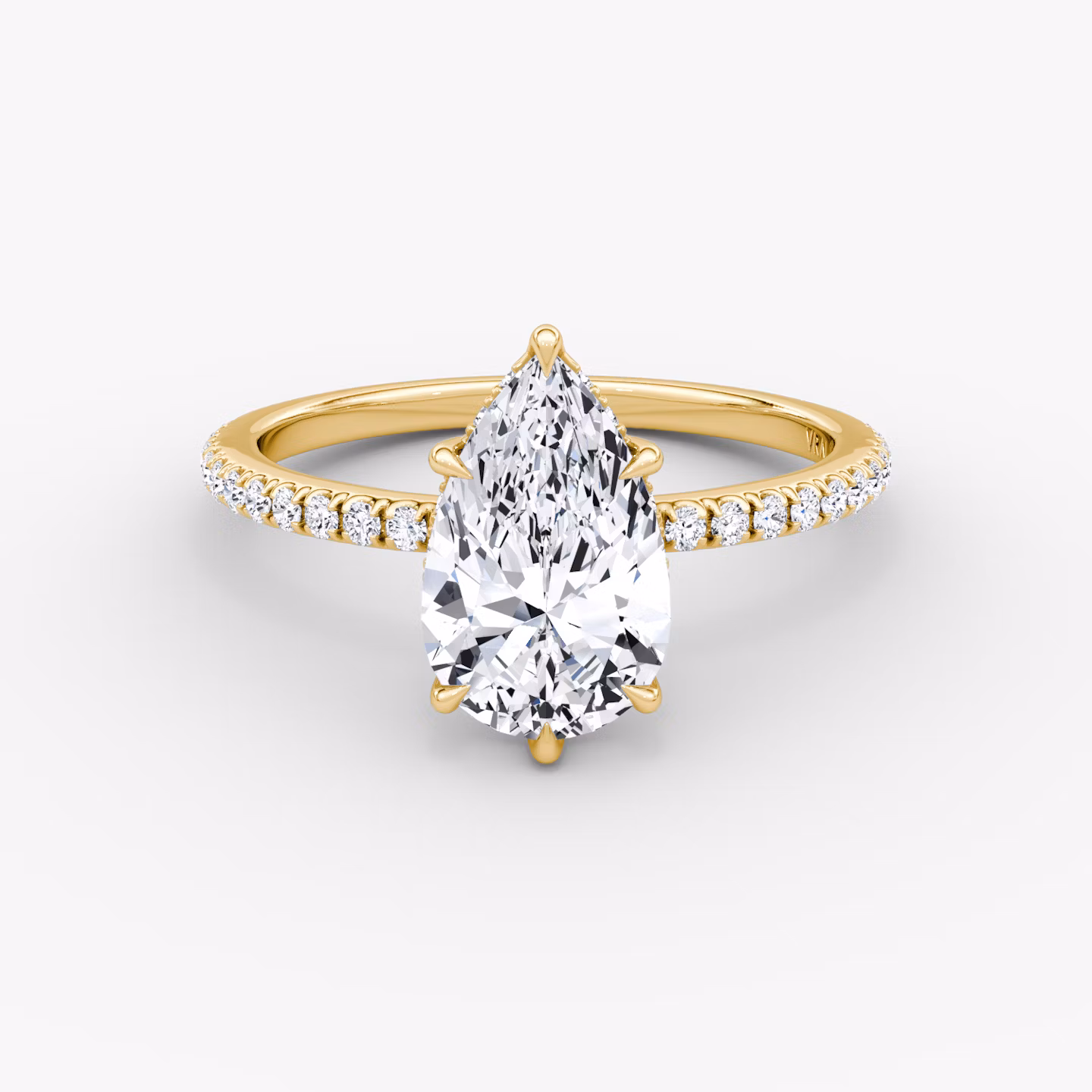 The Signature 6 Prong | Pear | 18k | Yellow Gold | bandAccent: Pavé | bandWidth: standard | hiddenHalo: yes | diamondOrientation: vertical | caratWeight: other