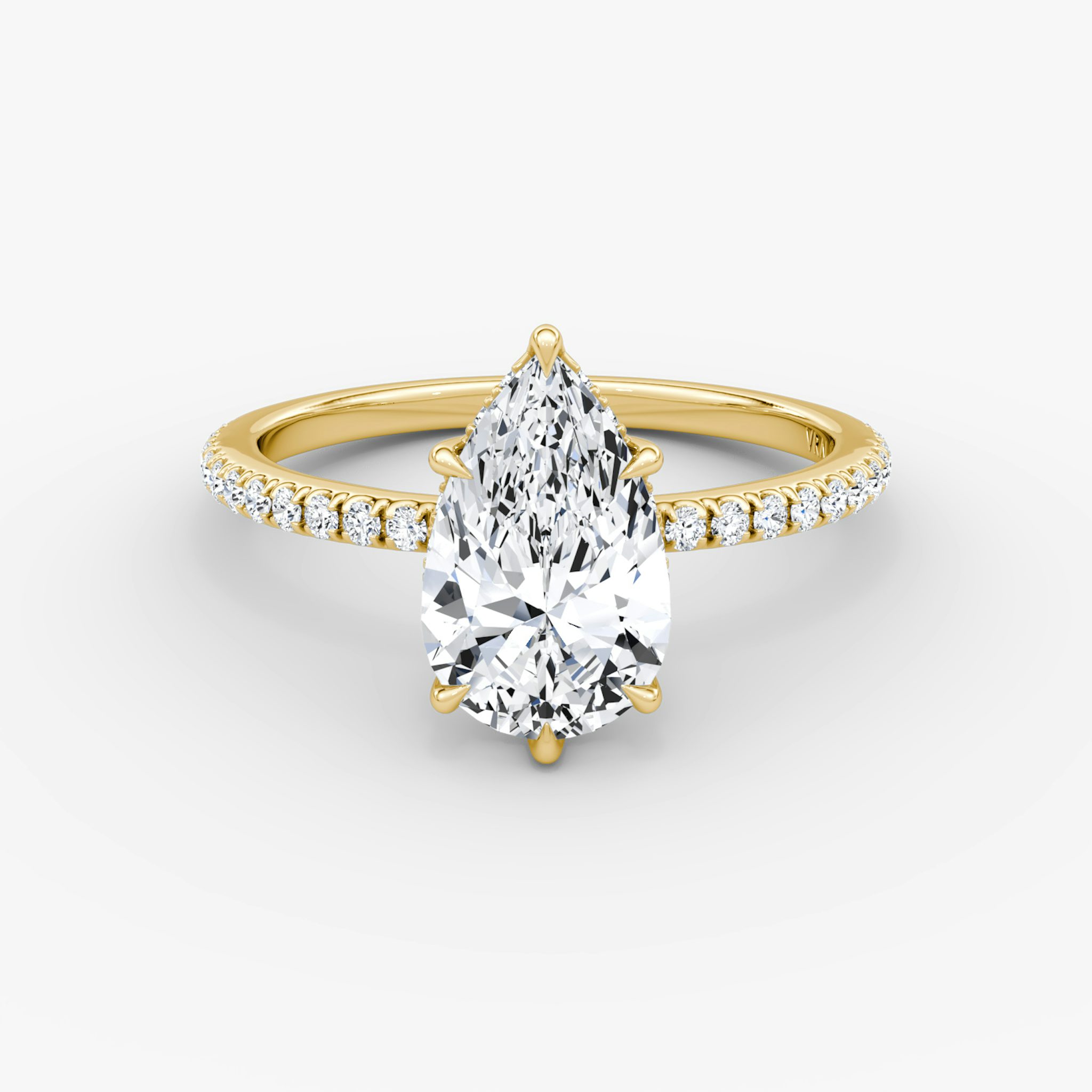 The Signature 6 Prong | Pear | 18k | Yellow Gold | bandAccent: Pavé | bandWidth: standard | hiddenHalo: yes | diamondOrientation: vertical | caratWeight: other