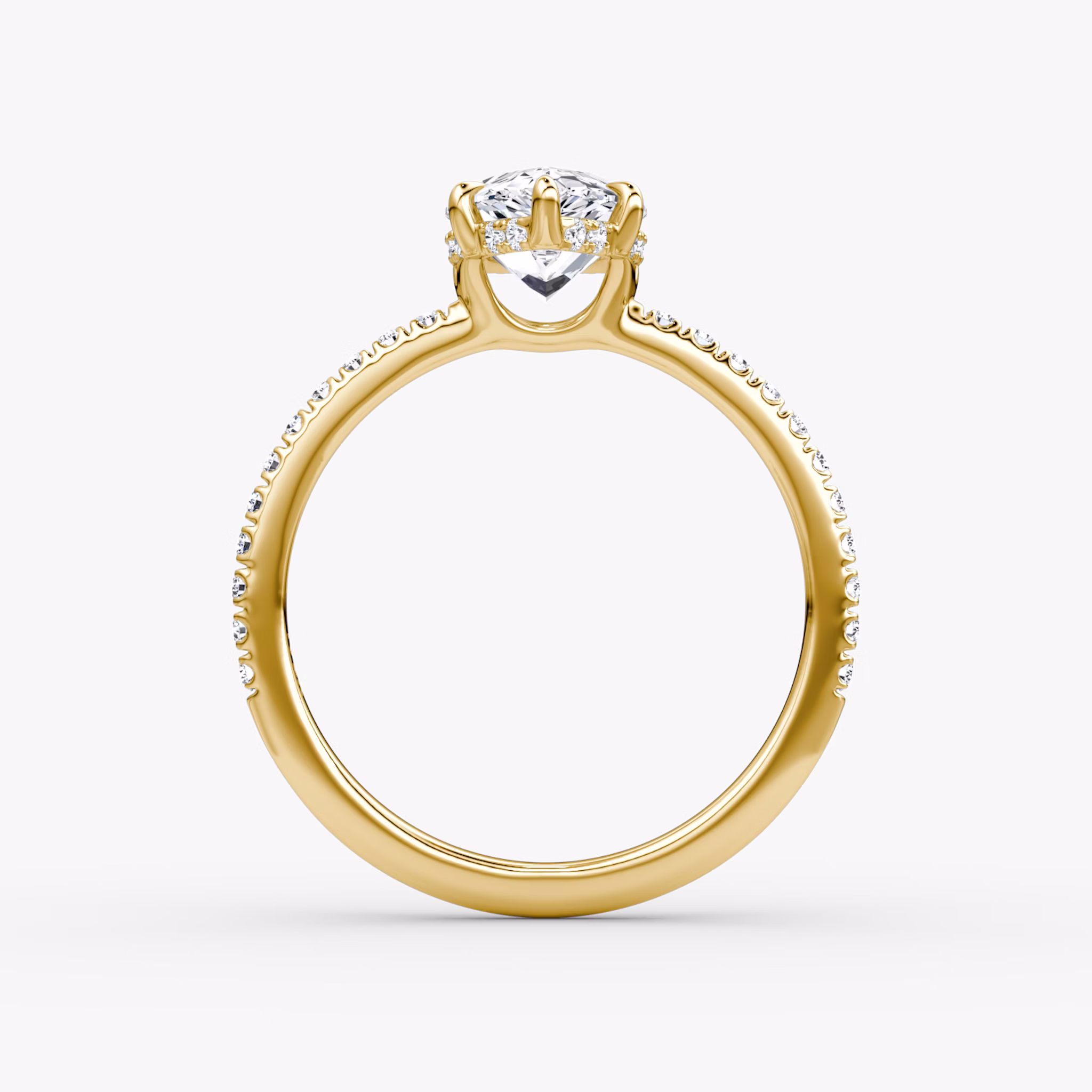 The Signature 6 Prong | Pear | 18k | Yellow Gold | bandAccent: Pavé | bandWidth: standard | hiddenHalo: yes | diamondOrientation: vertical | caratWeight: other