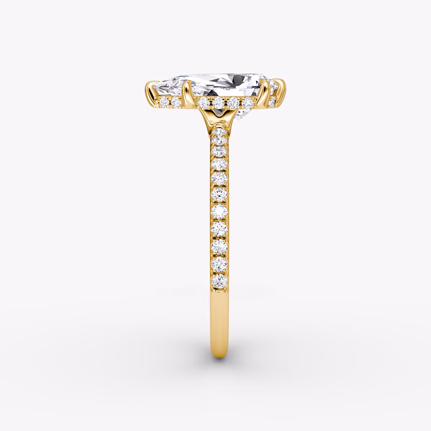 The Signature 6 Prong | Pear | 18k | Yellow Gold | bandAccent: Pavé | bandWidth: standard | hiddenHalo: yes | diamondOrientation: vertical | caratWeight: other