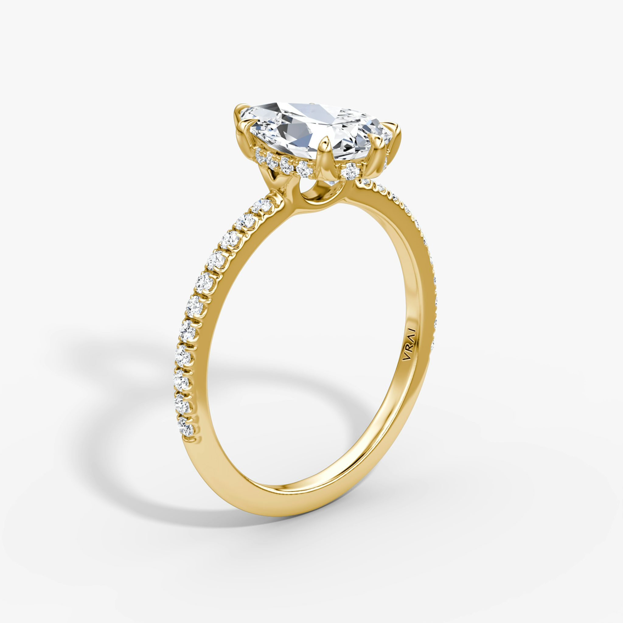 The Signature 6 Prong | Pear | 18k | Yellow Gold | bandAccent: Pavé | bandWidth: standard | hiddenHalo: yes | diamondOrientation: vertical | caratWeight: other