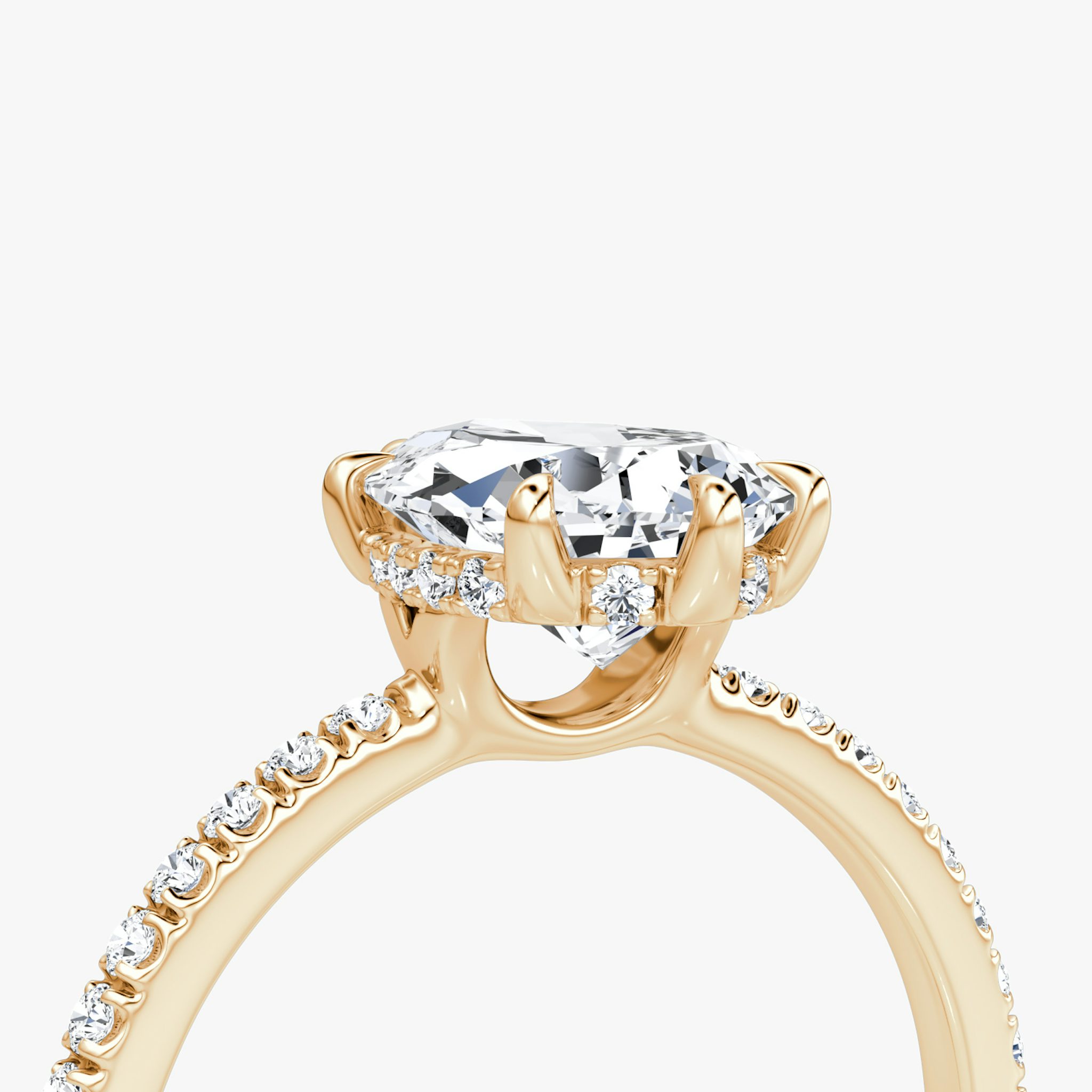 The Signature 6 Prong | Pear | 14k | Rose Gold | bandAccent: Pavé | bandWidth: standard | hiddenHalo: yes | diamondOrientation: vertical | caratWeight: other