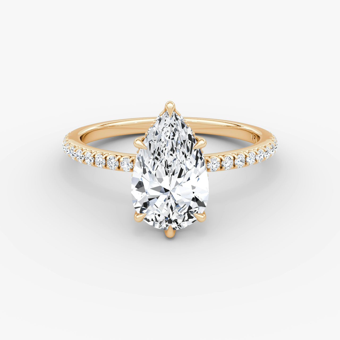 Signature 6 Prong | Tropfen | 14k | Roségold | bandAccent: Mit Pavé-Besatz | bandWidth: standard | hiddenHalo: yes | diamondOrientation: vertical | caratWeight: other
