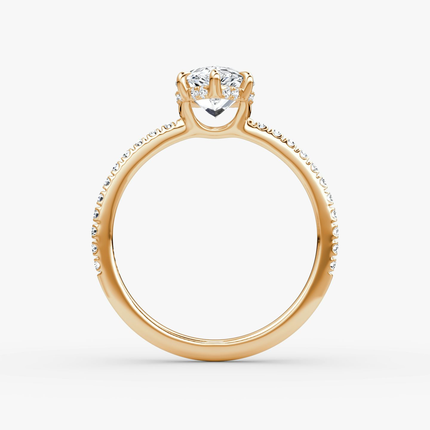 Signature 6 Prong | Tropfen | 14k | Roségold | bandAccent: Mit Pavé-Besatz | bandWidth: standard | hiddenHalo: yes | diamondOrientation: vertical | caratWeight: other