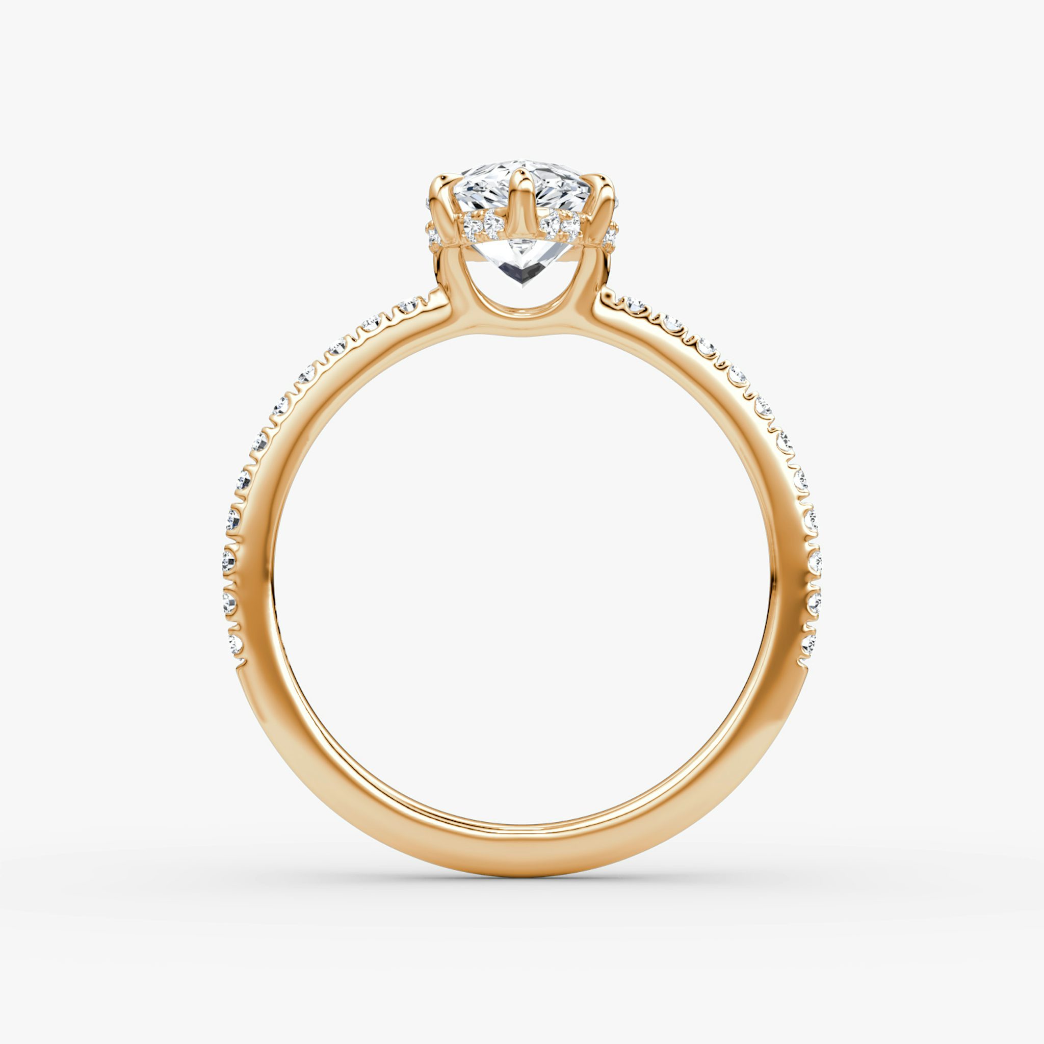 The Signature 6 Prong | Pear | 14k | Rose Gold | bandAccent: Pavé | bandWidth: standard | hiddenHalo: yes | diamondOrientation: vertical | caratWeight: other
