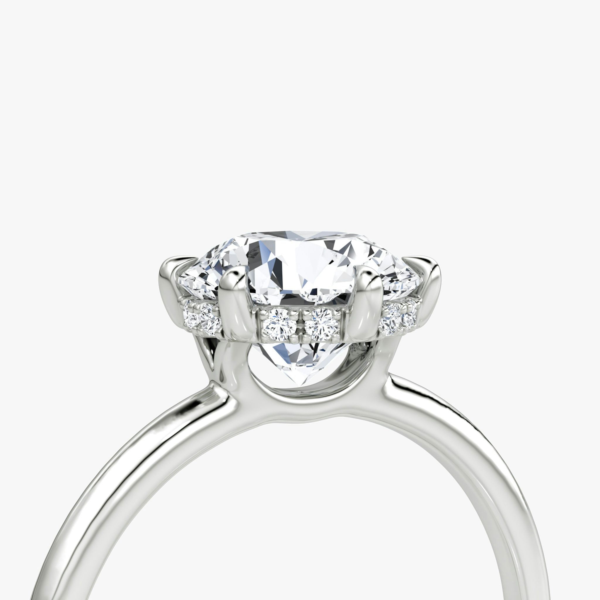 The Signature 6 Prong | Round Brilliant | 18k | White Gold | bandAccent: Plain | bandWidth: standard | caratWeight: other | hiddenHalo: yes | diamondOrientation: vertical