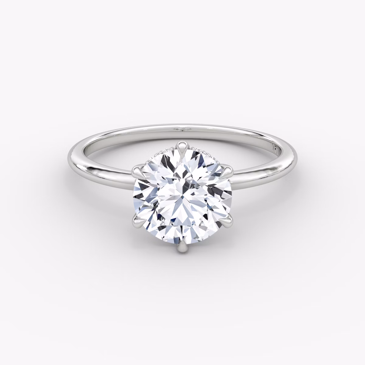 The Signature 6 Prong | Round Brilliant | Platinum | bandAccent: Plain | bandWidth: standard | caratWeight: 1.5ct | hiddenHalo: yes | diamondOrientation: vertical