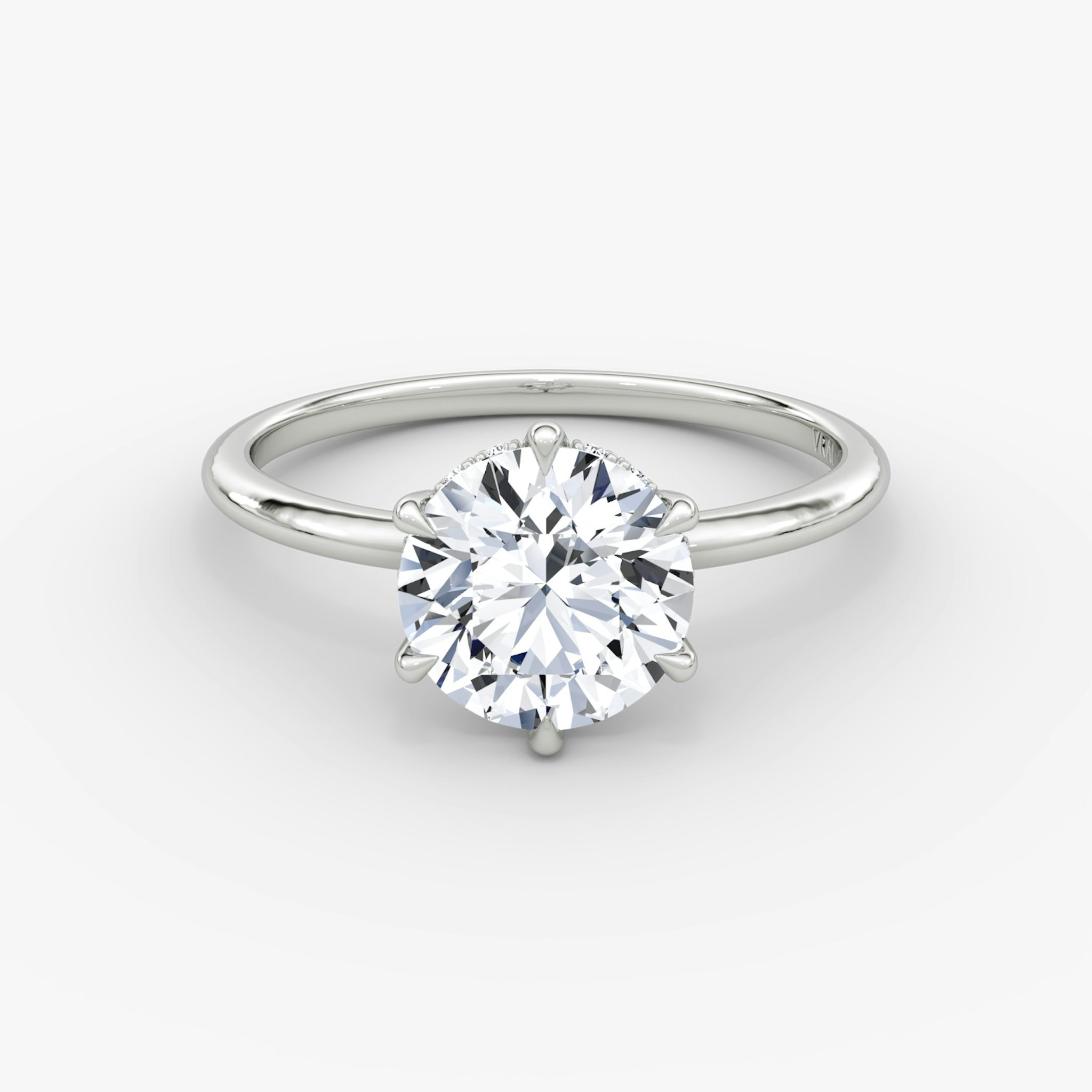 The Signature 6 Prong | Round Brilliant | 18k | White Gold | bandAccent: Plain | bandWidth: standard | caratWeight: other | hiddenHalo: yes | diamondOrientation: vertical