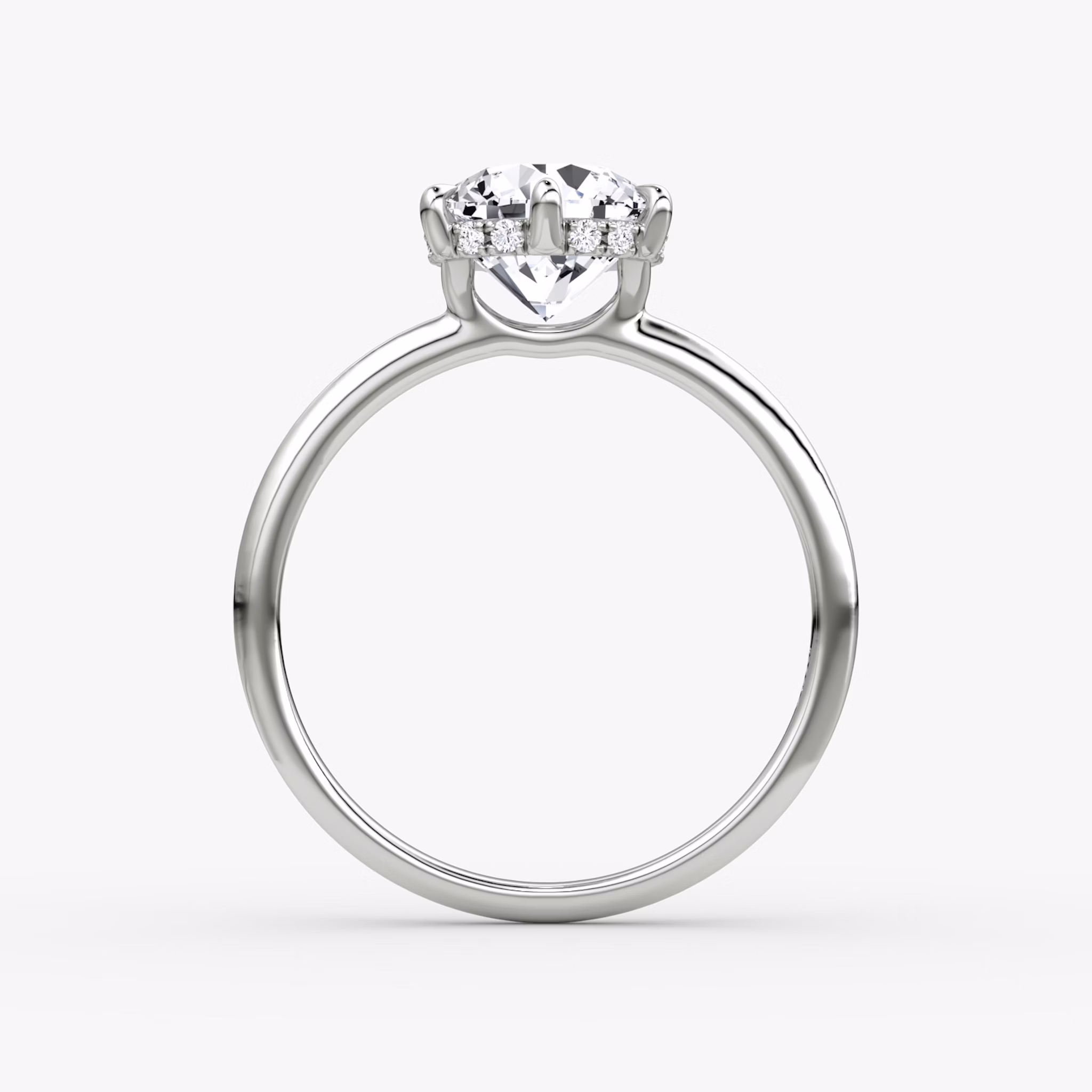 The Signature 6 Prong | Round Brilliant | 18k | White Gold | bandAccent: Plain | bandWidth: standard | caratWeight: other | hiddenHalo: yes | diamondOrientation: vertical