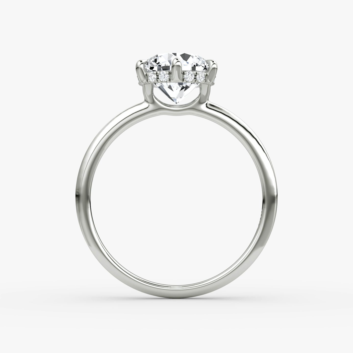The Signature 6 Prong | Round Brilliant | 18k | White Gold | bandAccent: Plain | bandWidth: standard | caratWeight: 2.0ct | hiddenHalo: yes | diamondOrientation: vertical