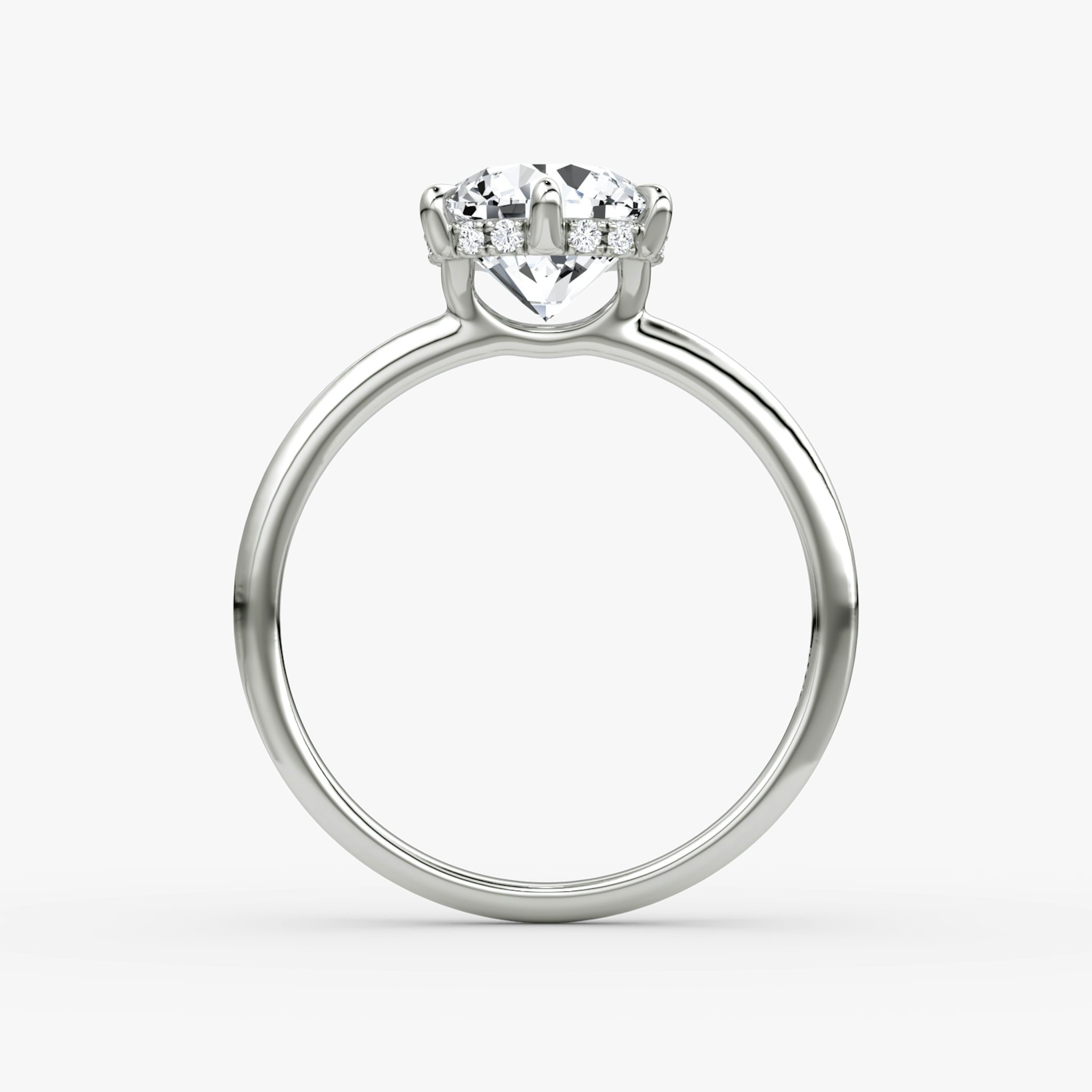 The Signature 6 Prong | Round Brilliant | 18k | White Gold | bandAccent: Plain | bandWidth: standard | caratWeight: other | hiddenHalo: yes | diamondOrientation: vertical