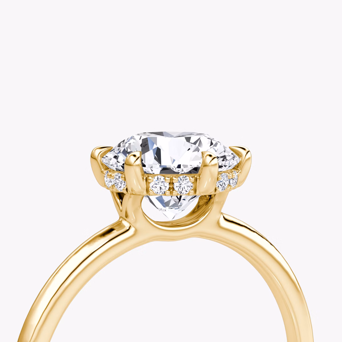 The Signature 6 Prong | Round Brilliant | 18k | Yellow Gold | bandAccent: Plain | bandWidth: standard | caratWeight: 1.5ct | hiddenHalo: yes | diamondOrientation: vertical