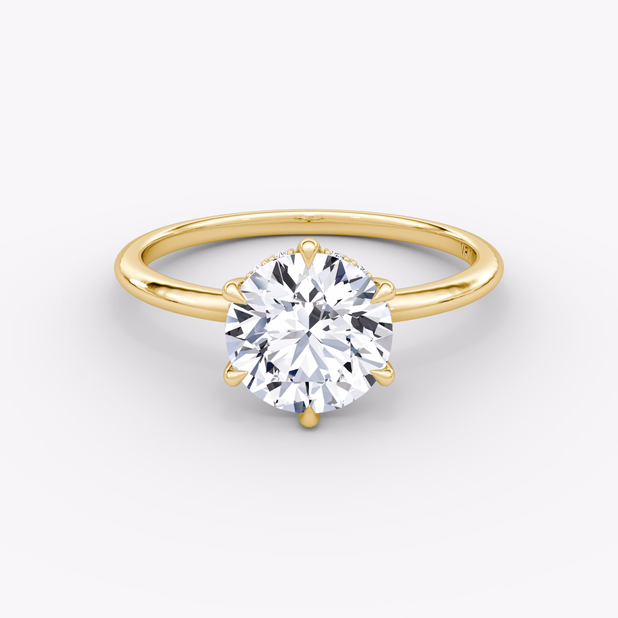 The Signature 6 Prong | Round Brilliant | 14k | Rose Gold | bandAccent: Plain | bandWidth: standard | caratWeight: other | hiddenHalo: yes | diamondOrientation: vertical