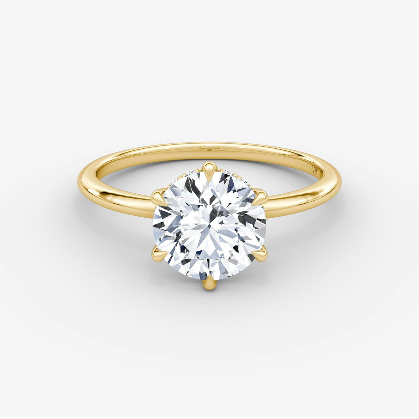 The Signature 6 Prong | Round Brilliant | 14k | Rose Gold | bandAccent: Plain | bandWidth: standard | caratWeight: 2.0ct | hiddenHalo: yes | diamondOrientation: vertical