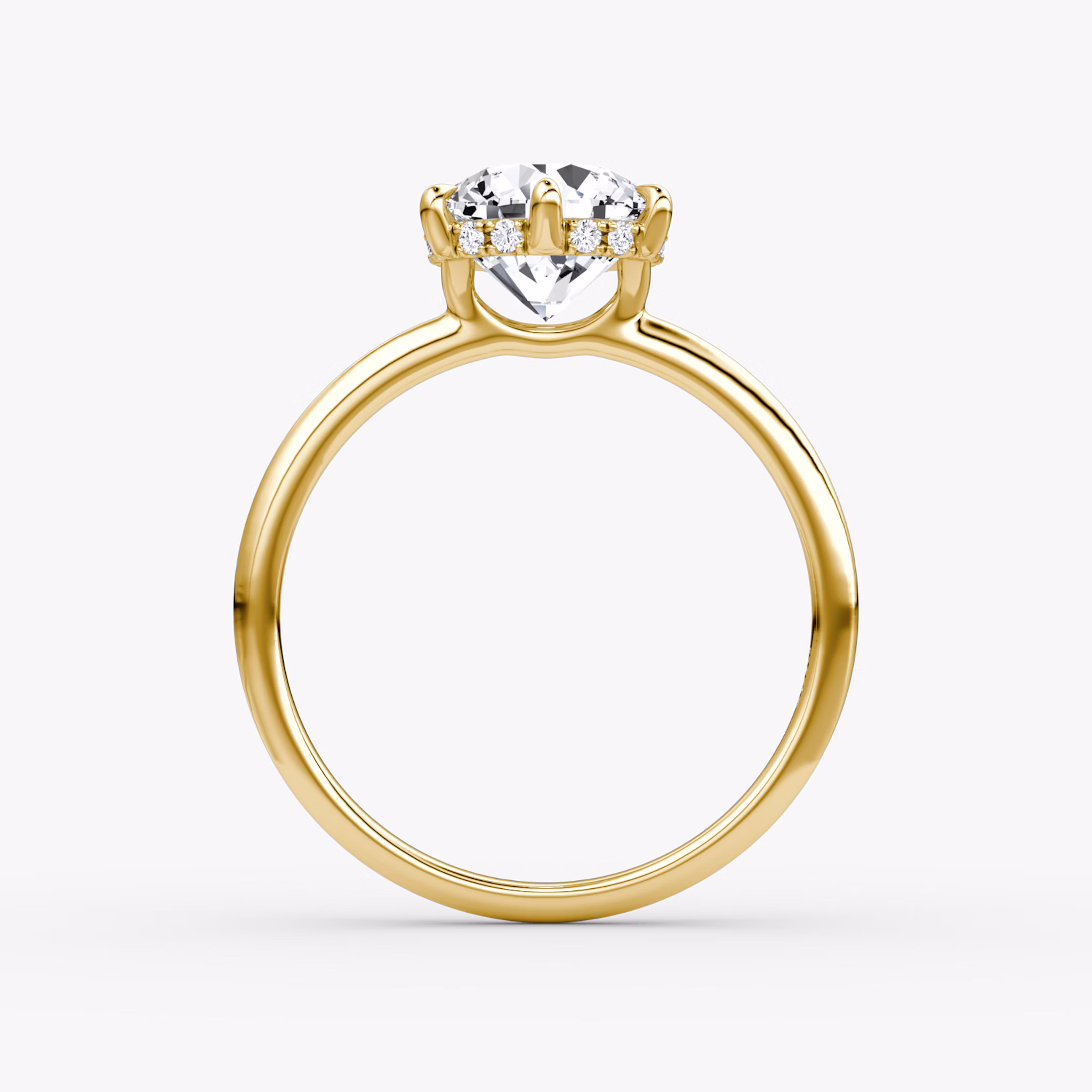 The Signature 6 Prong | Round Brilliant | 14k | Rose Gold | bandAccent: Plain | bandWidth: standard | caratWeight: other | hiddenHalo: yes | diamondOrientation: vertical
