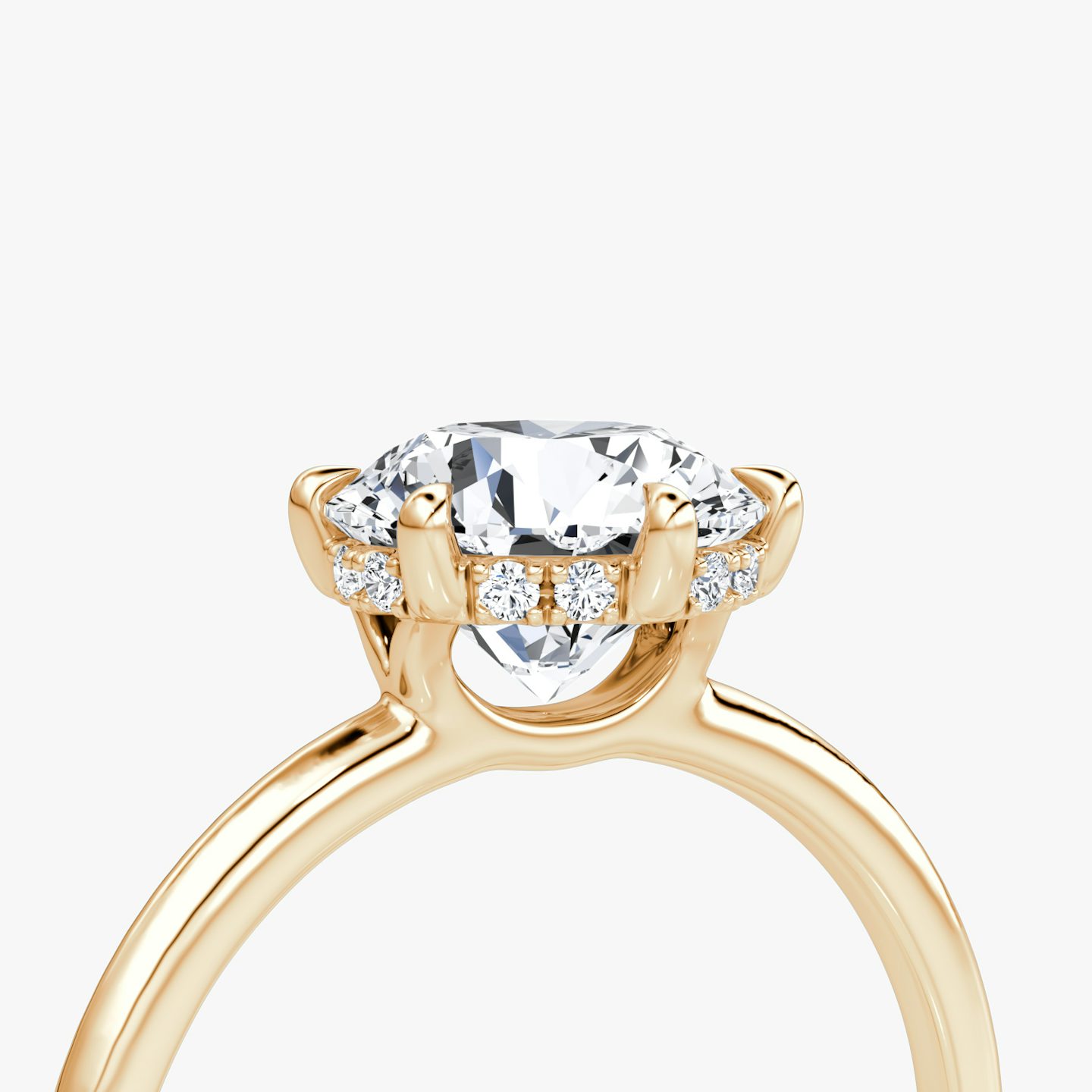 The Signature | Round Brilliant | 14k | Rose Gold | bandAccent: Plain | bandWidth: standard | caratWeight: other | hiddenHalo: yes | diamondOrientation: vertical