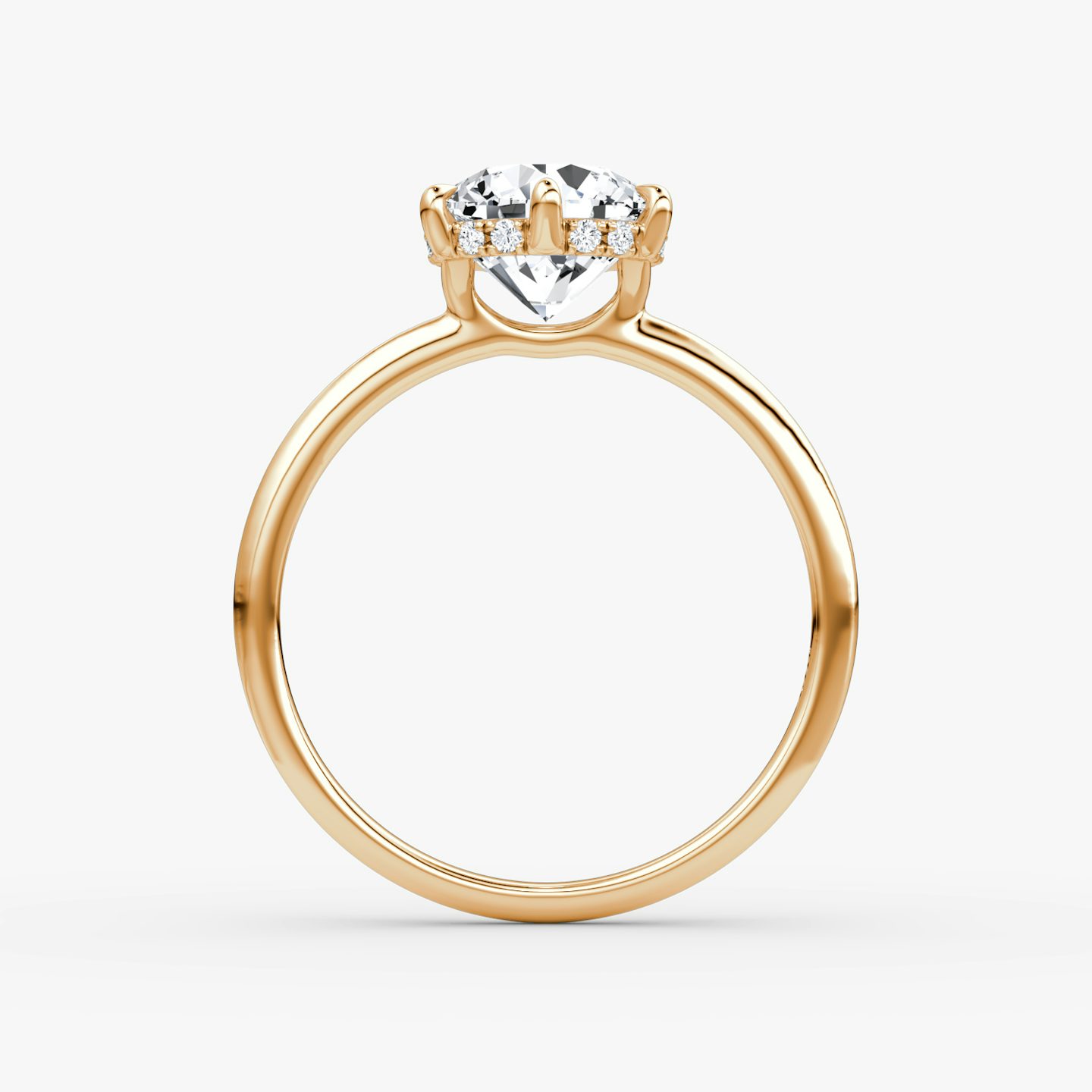 The Signature | Round Brilliant | 14k | Rose Gold | bandAccent: Plain | bandWidth: standard | caratWeight: other | hiddenHalo: yes | diamondOrientation: vertical
