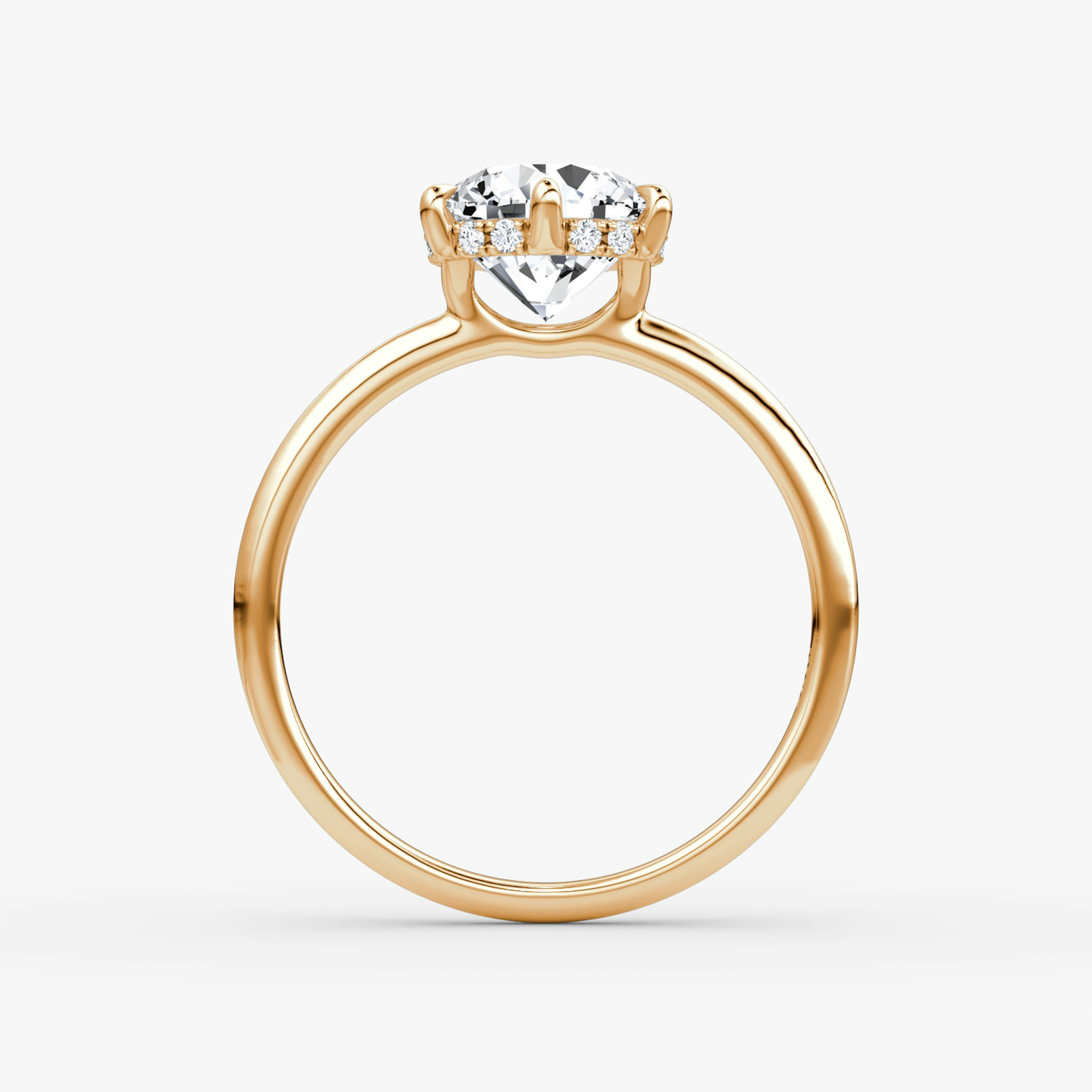 The Signature 6 Prong | Round Brilliant | 14k | Rose Gold | bandAccent: Plain | bandWidth: standard | caratWeight: 1.5ct | hiddenHalo: yes | diamondOrientation: vertical