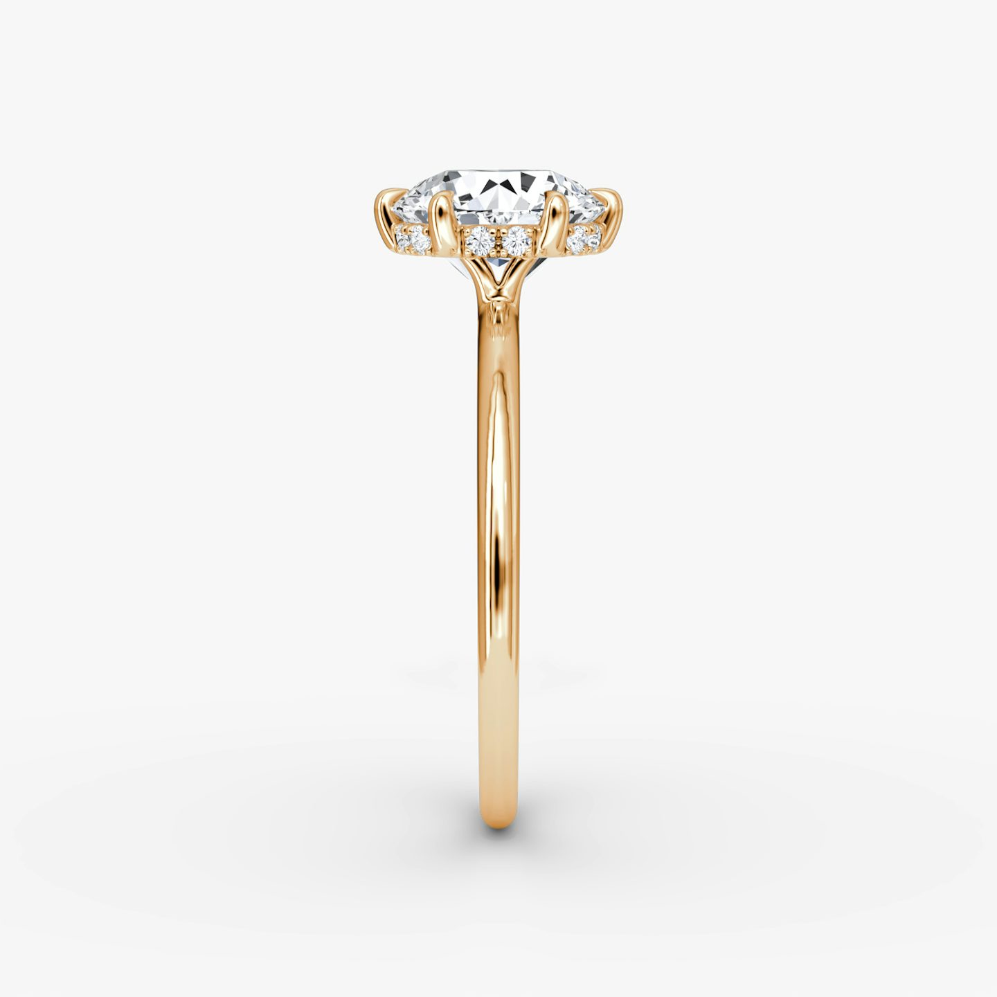 The Signature | Round Brilliant | 14k | Rose Gold | bandAccent: Plain | bandWidth: standard | caratWeight: other | hiddenHalo: yes | diamondOrientation: vertical