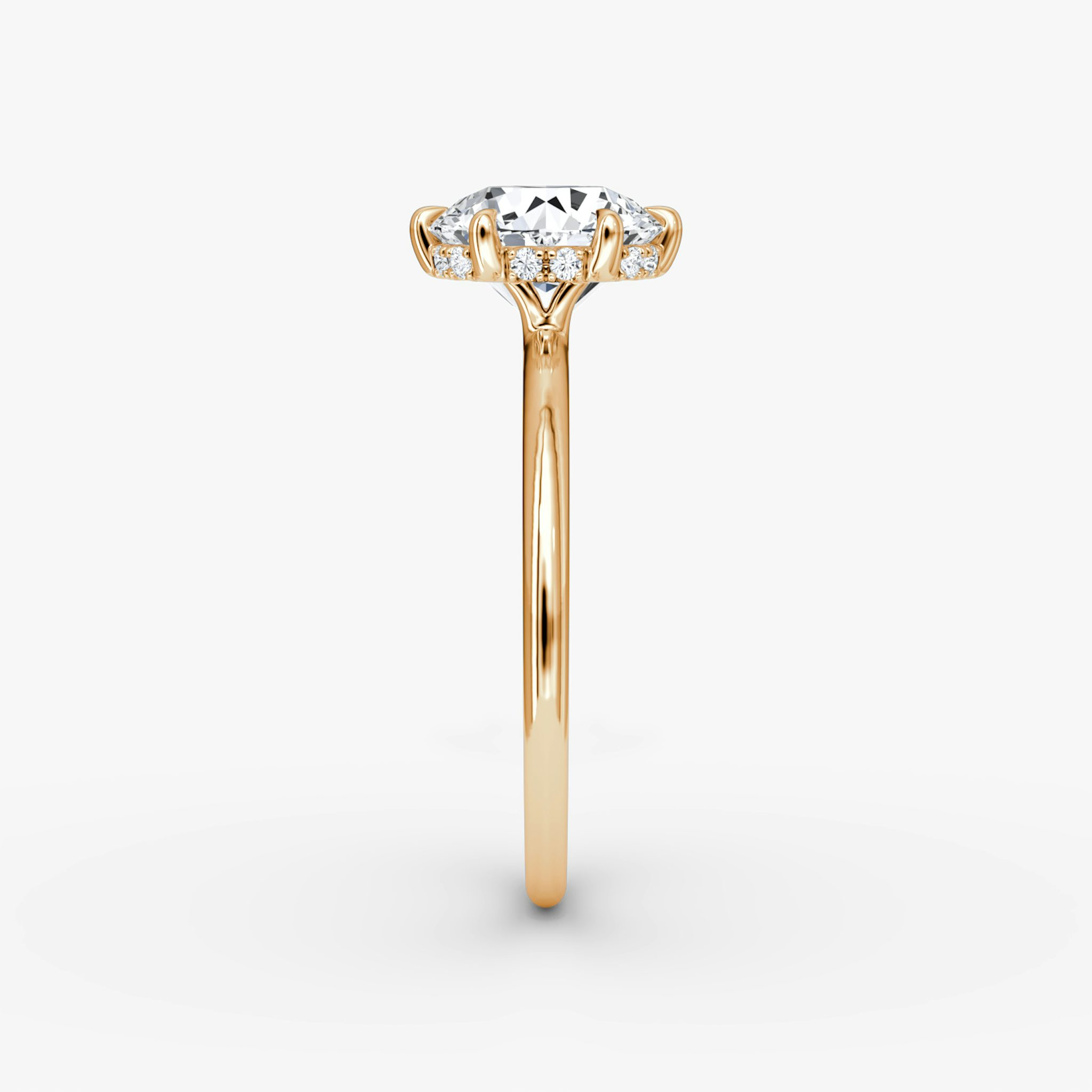 The Signature 6 Prong | Round Brilliant | 14k | Rose Gold | bandAccent: Plain | bandWidth: standard | caratWeight: 1.5ct | hiddenHalo: yes | diamondOrientation: vertical
